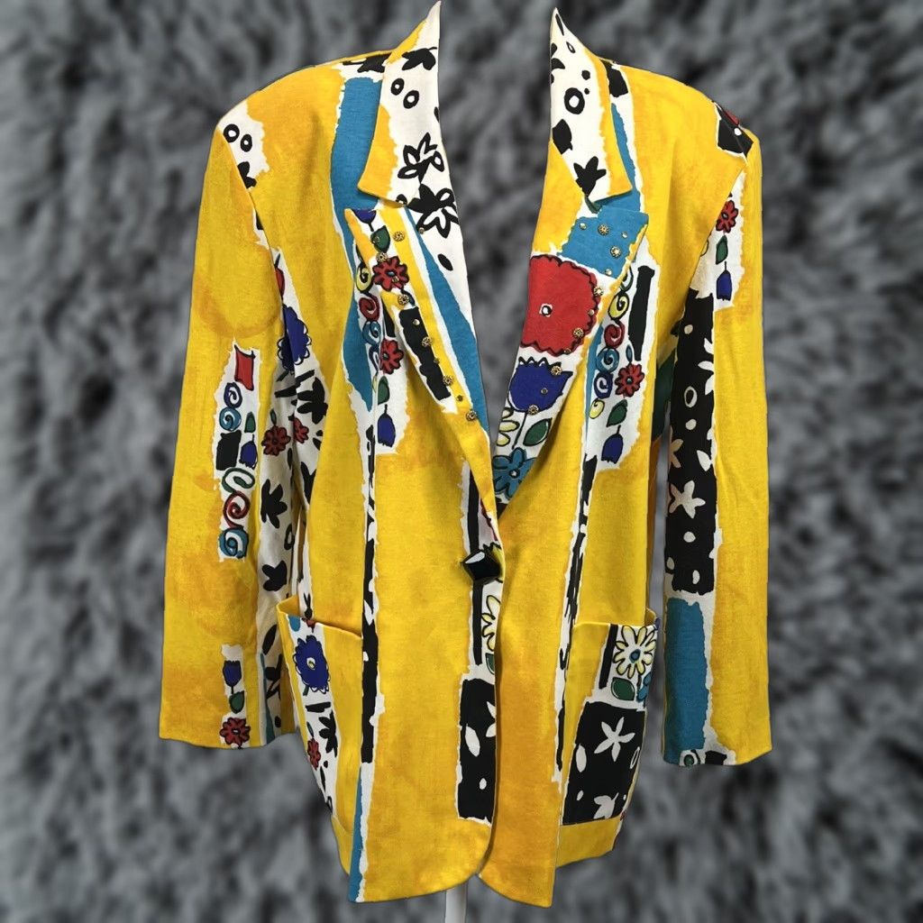 Womens Jordana Blazer Jacket L 80s Multicolor Abstract Bold VGUC Vintage Size L