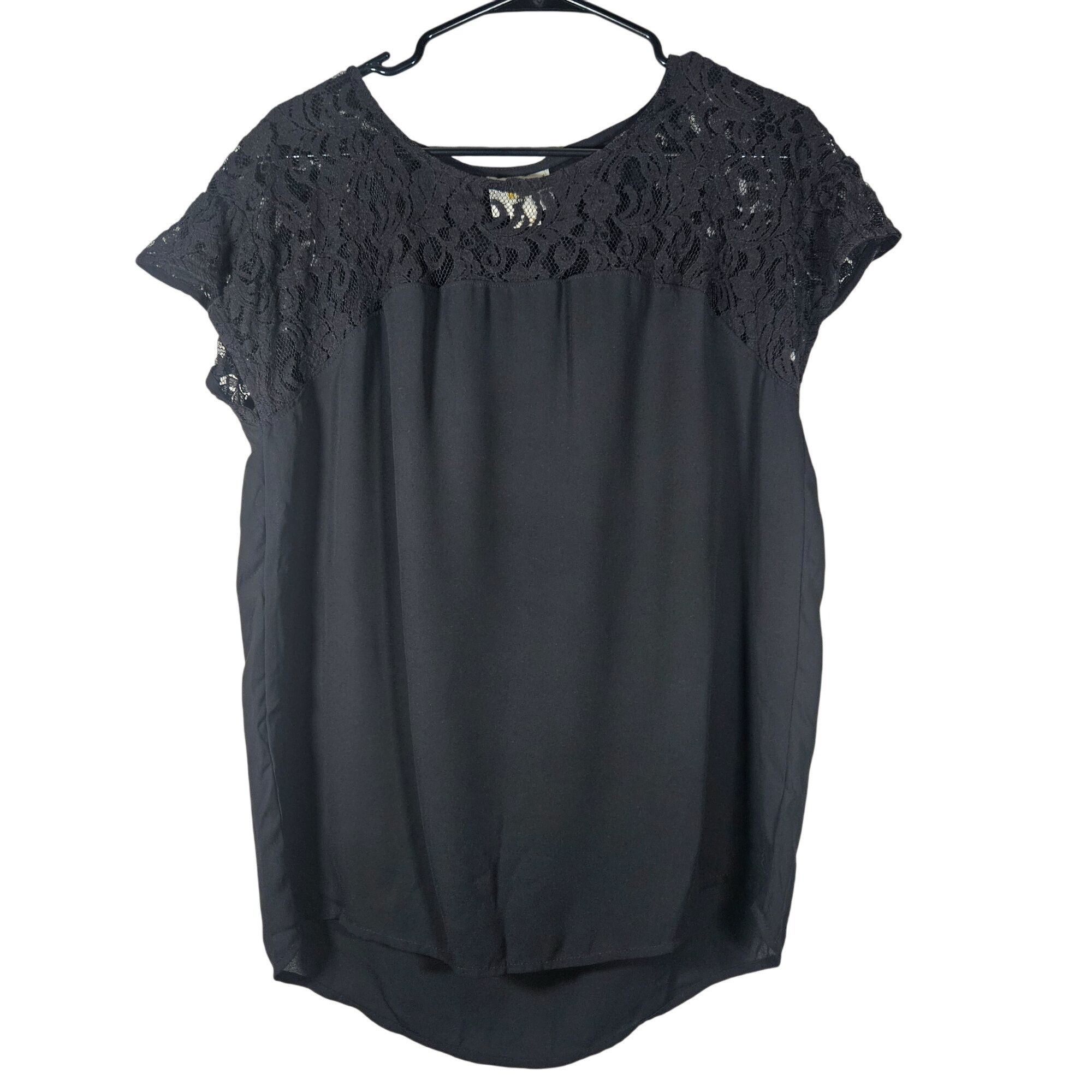 Anthropologie Anthro Maeve Black Lace Cap Sleeve Blouse Woman M Minimalist Size M / US 6-8 / IT 42-44 - 2 Thumbnail