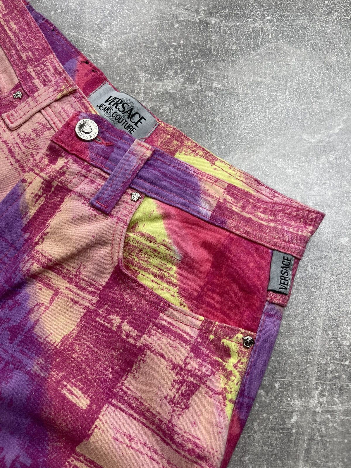 Versace Jeans Couture × Vintage Vintage Versace Jeans Couture 90s Abstract Print Denim Pants Size 29" - 10 Thumbnail