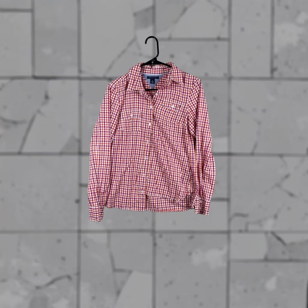 Tommy Hilfiger Tommy Hilfiger Shirt Womens Medium Pink Orange Gingham Plaid Button Front Casual Size M / US 6-8 / IT 42-44 - 1 Thumbnail