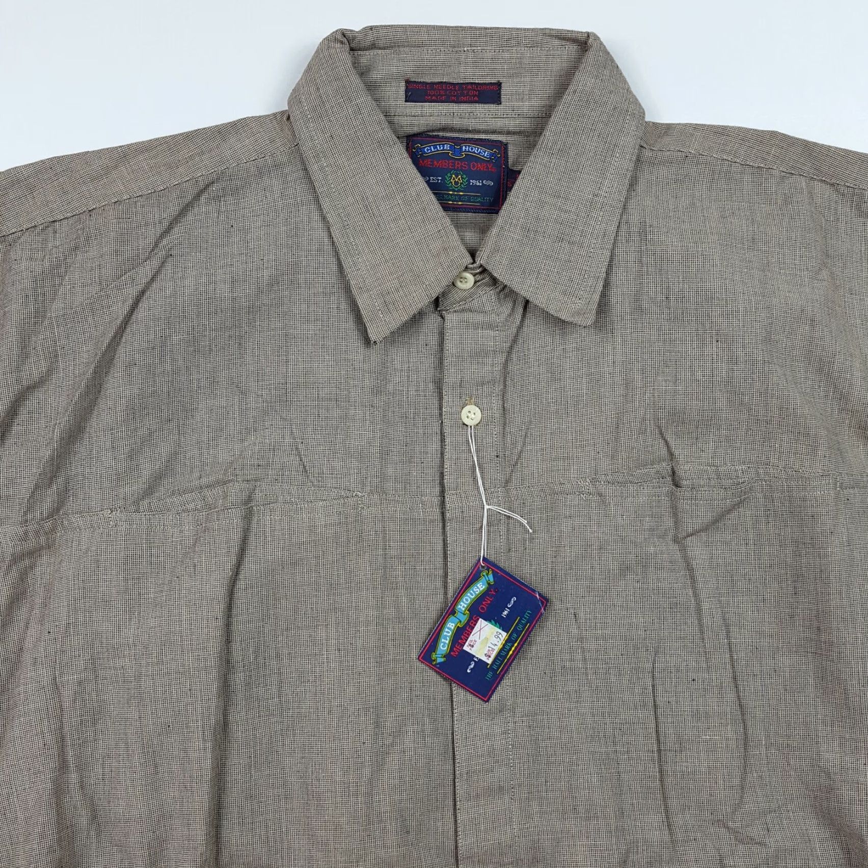 Members Only VINTAGE Members Only Shirt Mens L Beige Woven Button-Up Pocket Short Sleeve 90s 80s Fashion Vintage 90s Beige Button-Up Shirt Mens L Size 42R - 2 Thumbnail