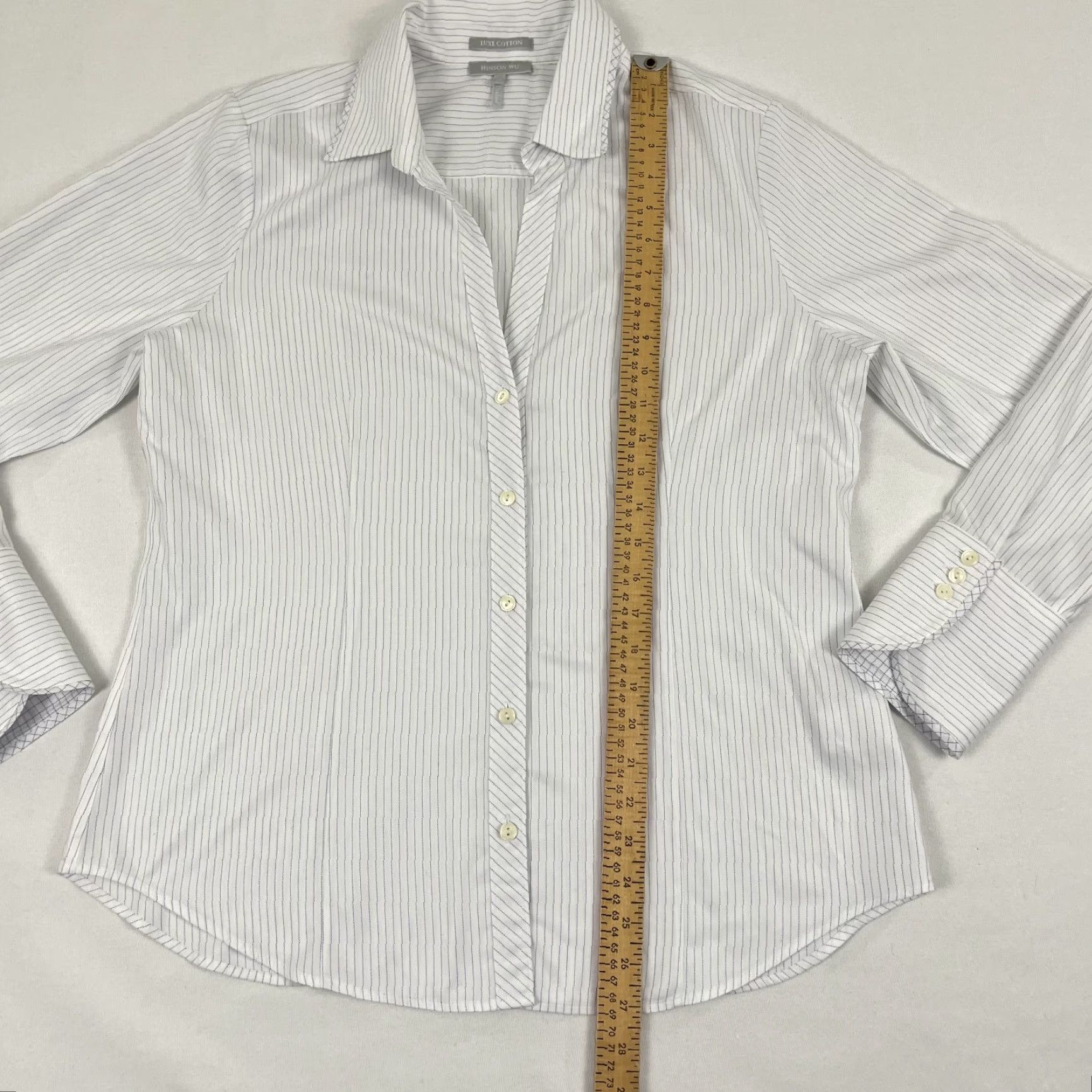 Vintage Hinson Wu Shirt Women Size 12 Button-Up White Striped Office Career Work Blouse Long Sleeve 100% Cotton Size XL / US 12-14 / IT 48-50 - 4 Thumbnail