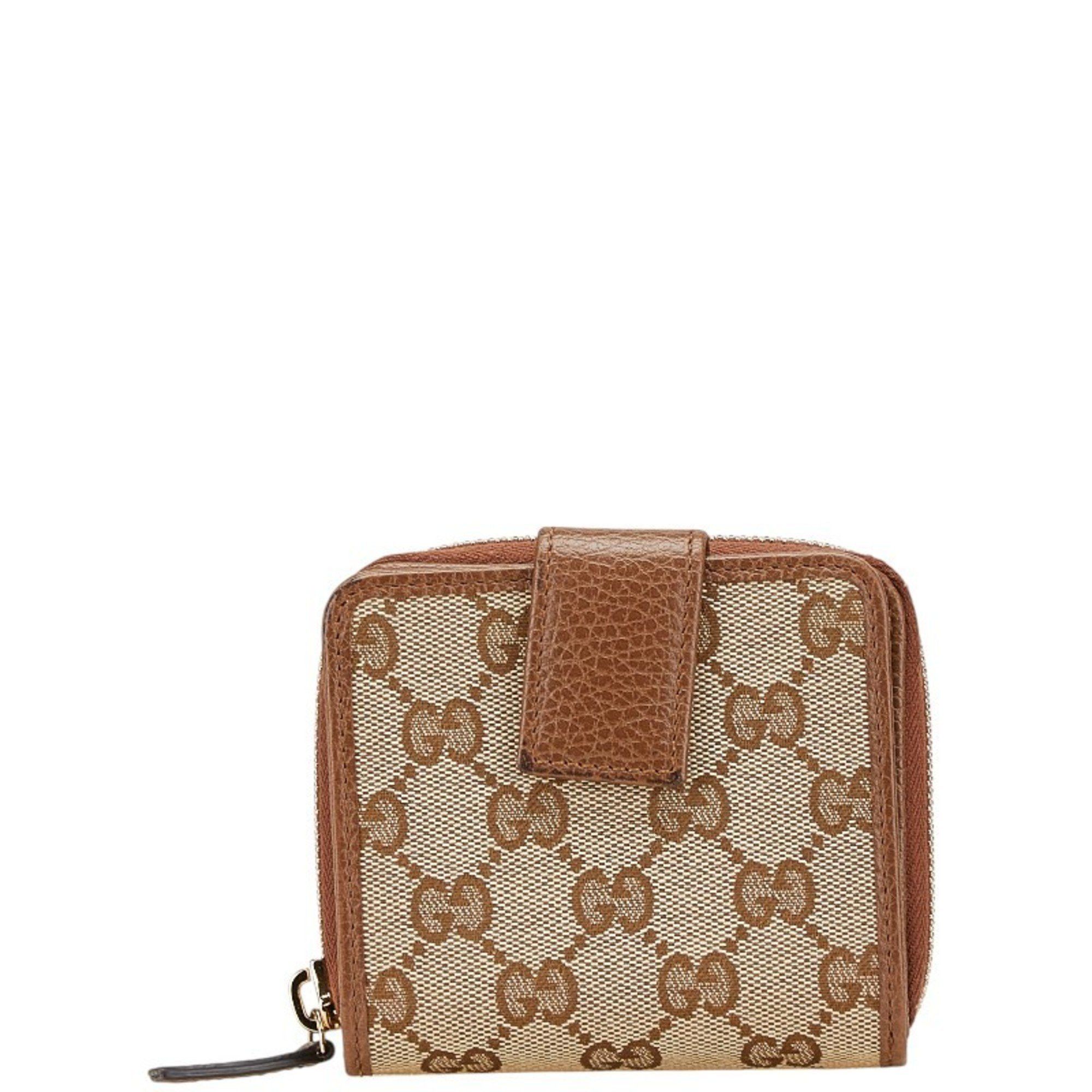 Gucci Gucci GG Canvas Zip-Around Bifold Wallet 346056 Beige Brown Leather Women's GUCCI Size ONE SIZE - 1 Thumbnail