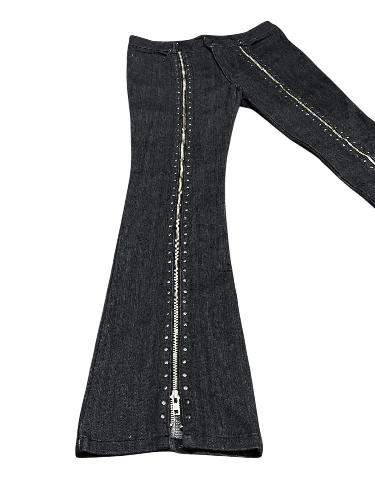 BIGI 🔥Vtg MOGA Punk Studded Long Zipper Stretchable Denim Flare Size 27" / US 4 / IT 40 - 3 Thumbnail