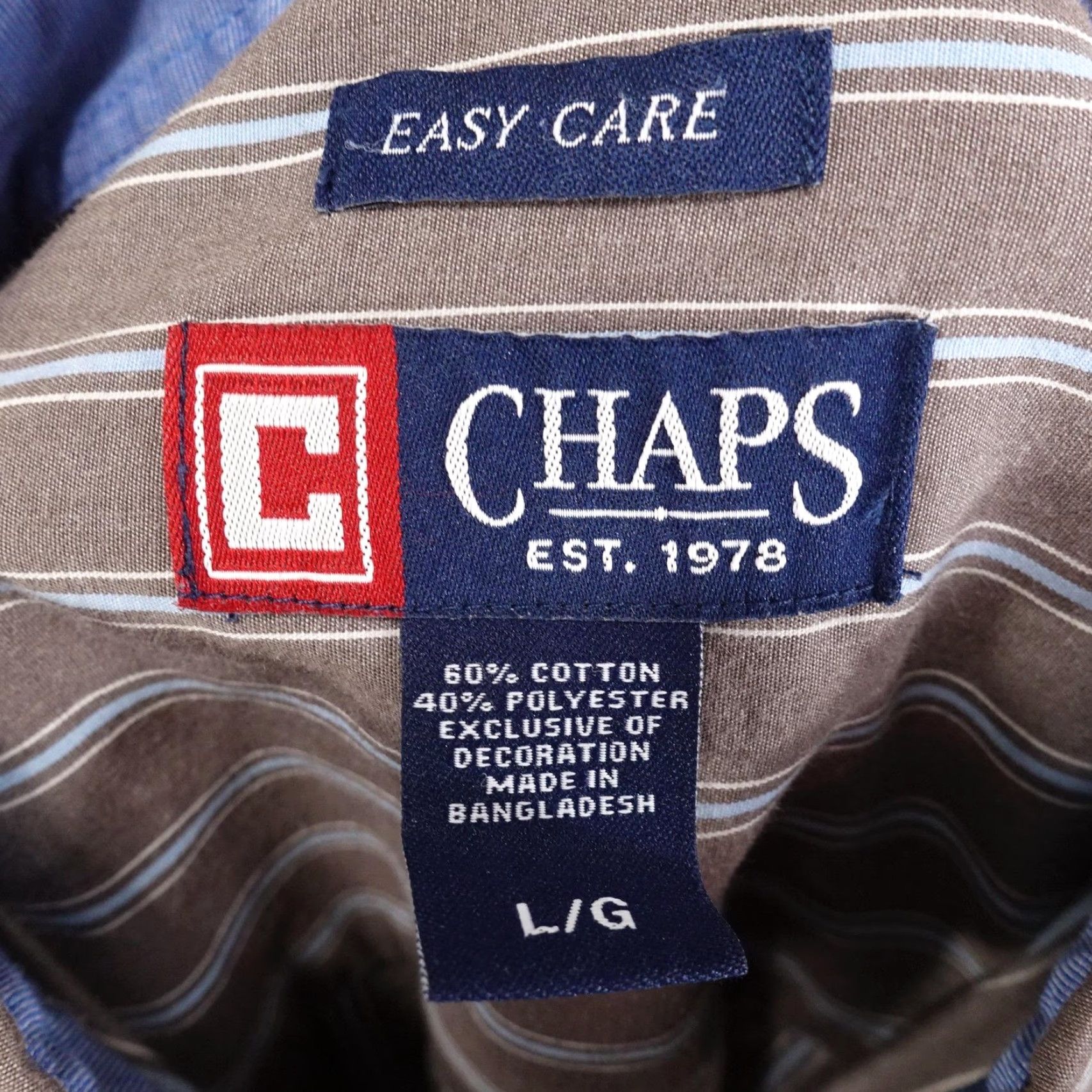Chaps Chaps Shirt Mens Large Brown Striped Button Down Long Sleeve Pocket Easy Care Classic Button-Up Size US L / EU 52-54 / 3 - 6 Thumbnail