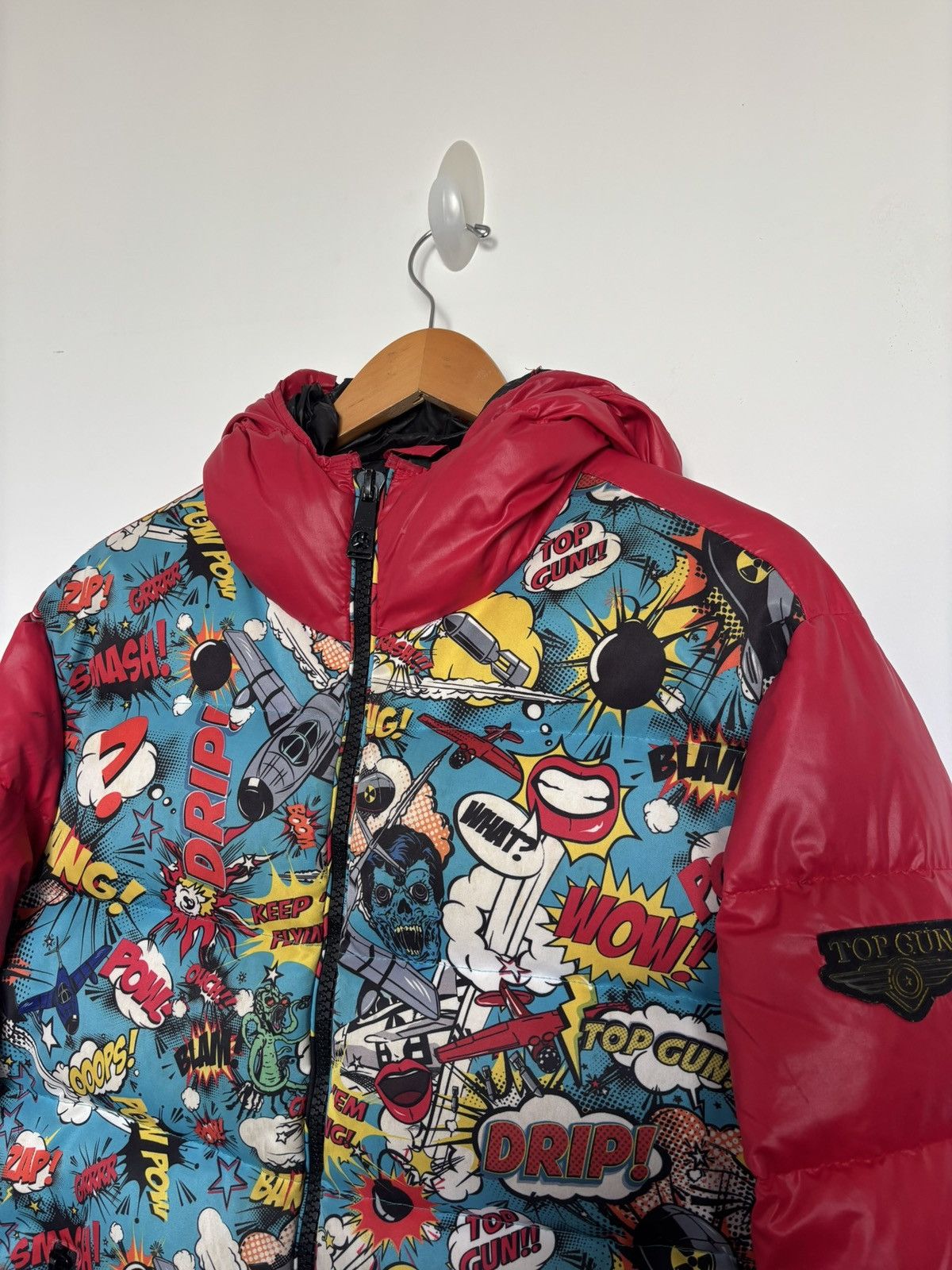 Other Top Gun Pop Art Comic Print Down Puffer Jacket L Red Hooded Size US L / EU 52-54 / 3 - 9 Thumbnail