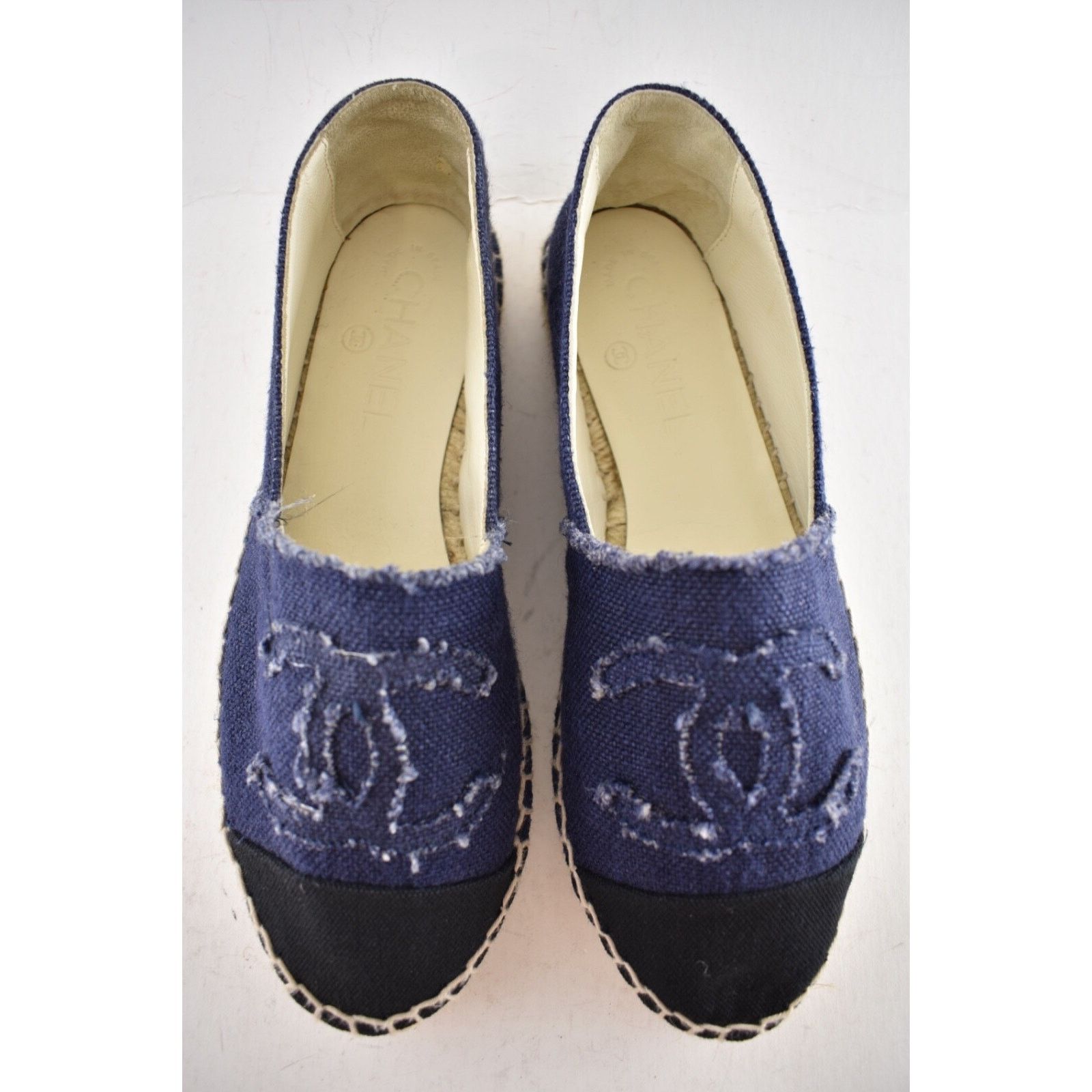 Chanel Chanel REV Blue Black Linen Canvas CC Logo Double Sole Size US 7 / IT 37 - 10 Thumbnail