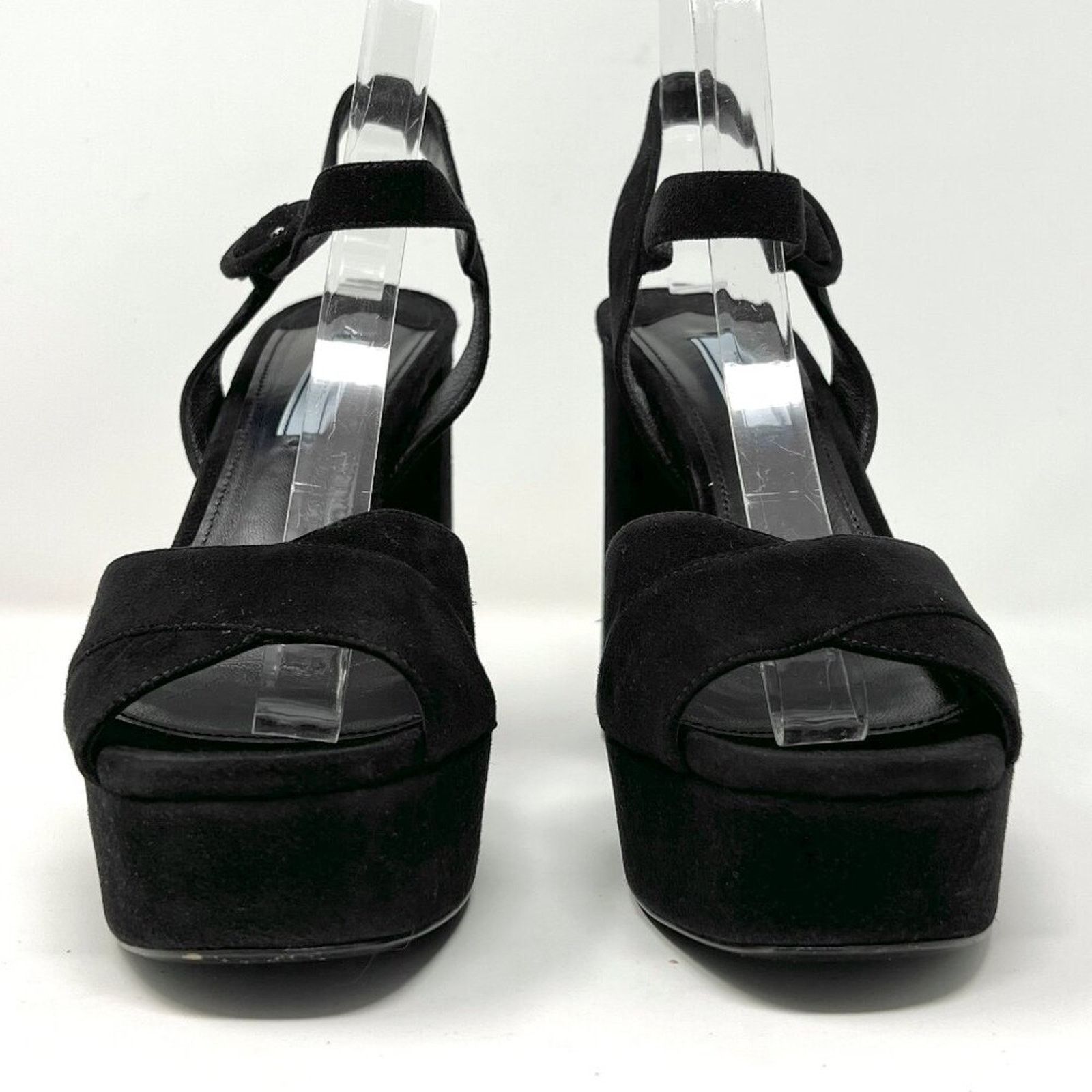Prada Prada Black Suede Platform Block Heel Peep Toe Sandals Size US 8.5 / IT 38.5 - 4 Thumbnail