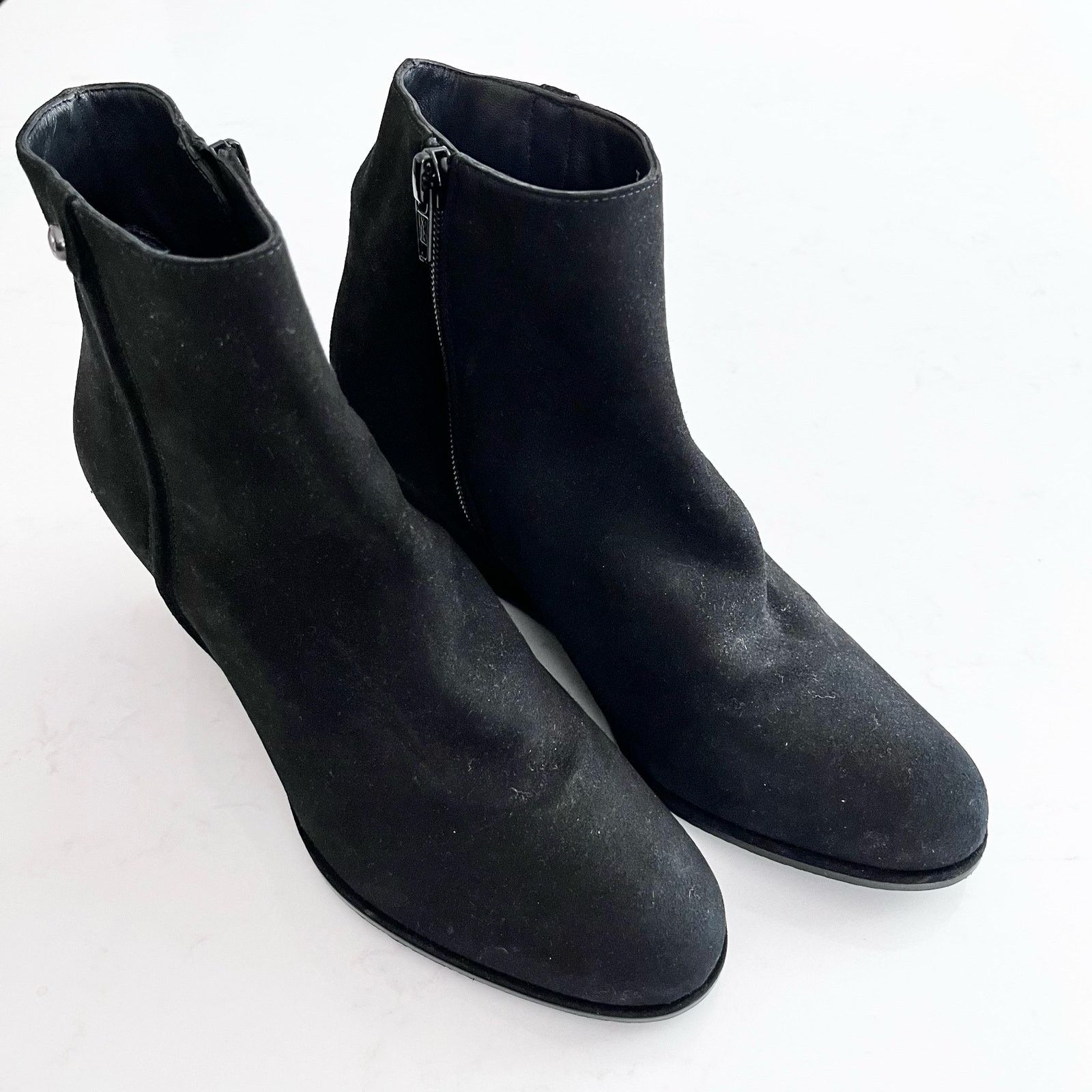 Stuart Weitzman STUART WEITZMAN black 'Sidetrack' suede wedge ANKLE BOOTS Size US 8.5 / IT 38.5 - 2 Thumbnail