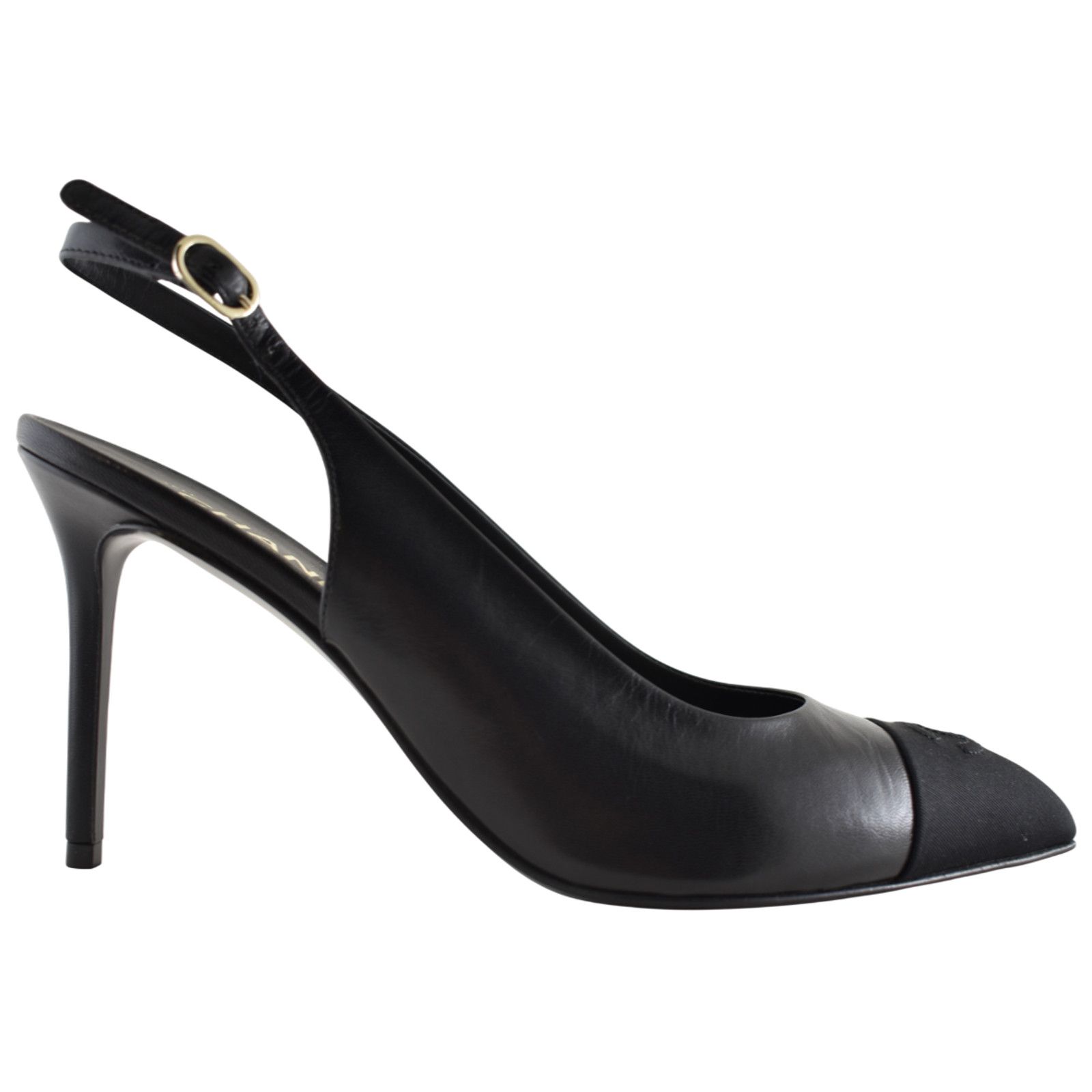 Chanel Chanel 24A Black Leather CC Logo Slingback Pump Size 42 Size US 12 / IT 42 - 1 Thumbnail