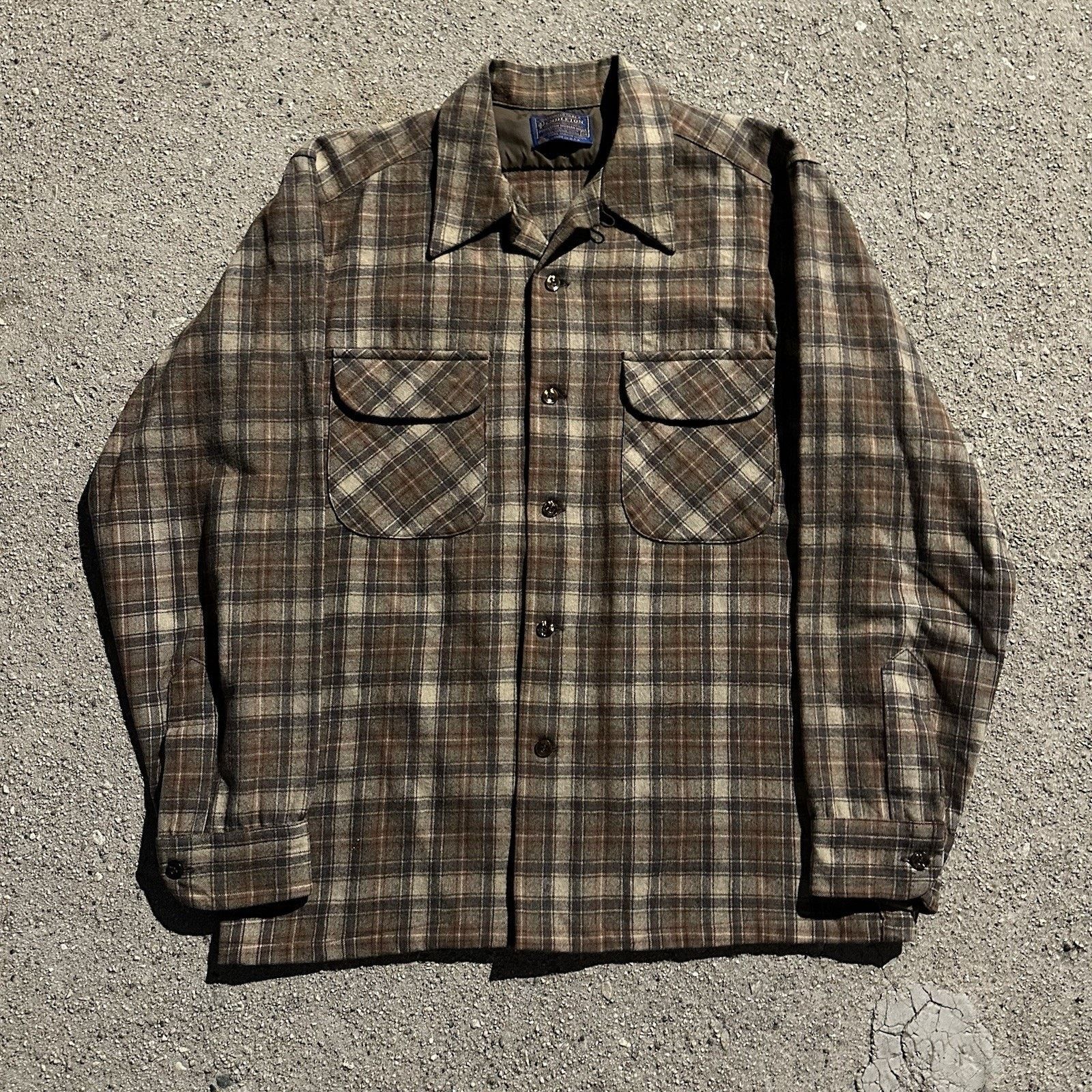 Pendleton × Vintage Vintage 60s Pendleton Brown Plaid Wool Board Shirt Size US M / EU 48-50 / 2 - 1 Thumbnail