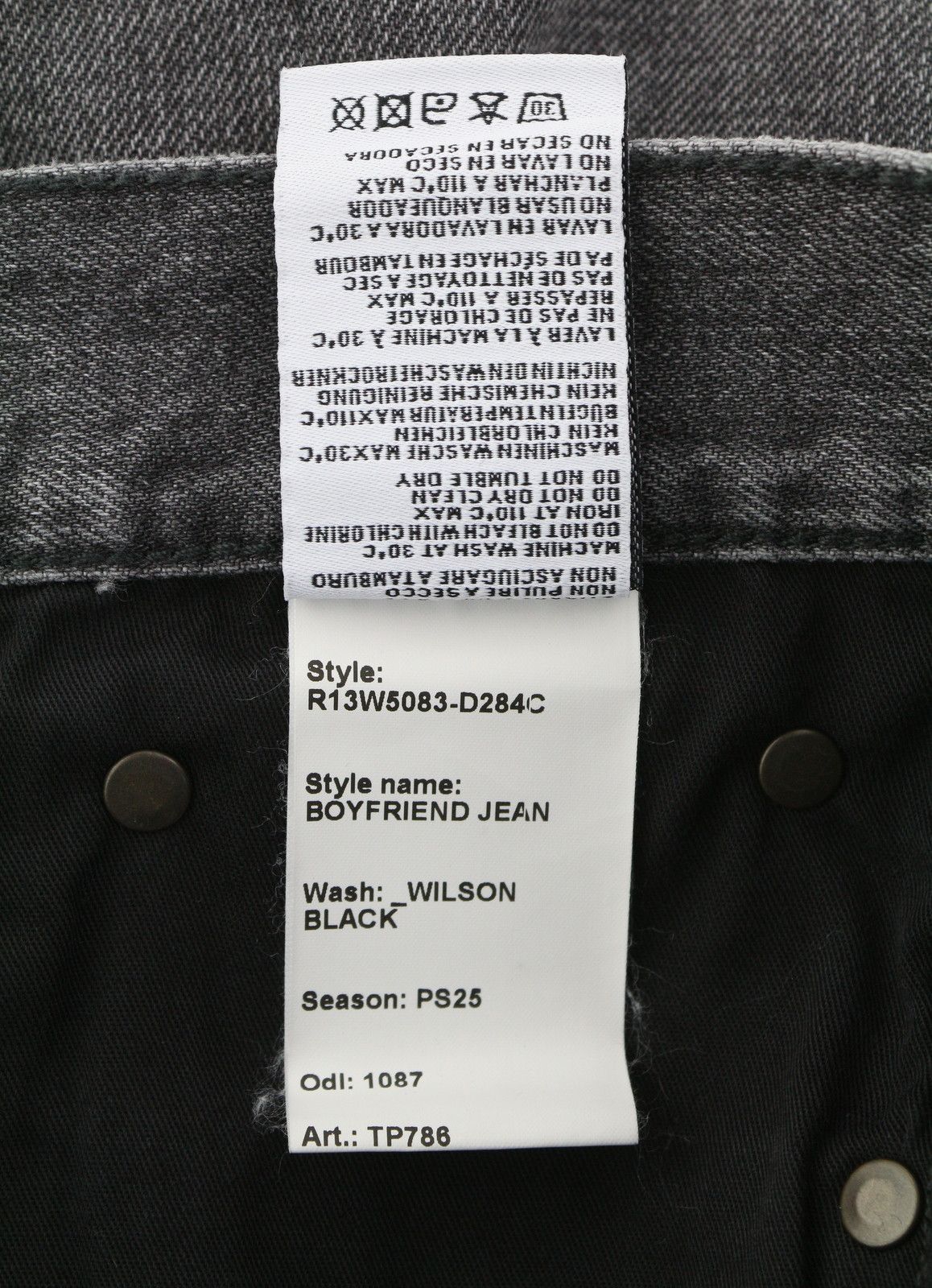 R13 BOYFRIEND 23 Wilson Black Whiskers Faded Zip PS25 86680 Size 23" - 9 Thumbnail