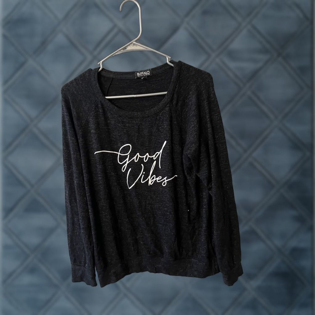 Buffalo David Bitton Buffalo David Bitton “Good Vibes” Cozy Raglan Sweatshirt – Size M Women Black Pullover Shirt Casual Vintage 90s Mens Womens Size M / US 6-8 / IT 42-44 - 1 Thumbnail