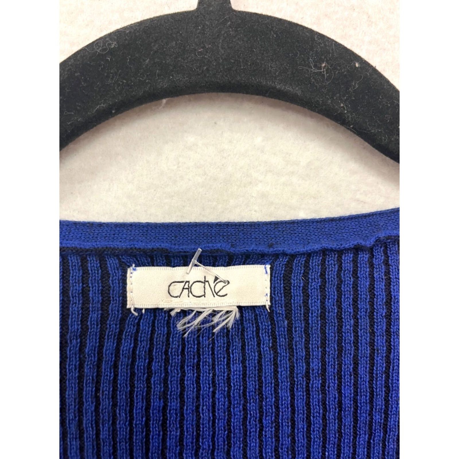 Vintage Cache Blue Ribbed V-Neck Long Sleeve Sweater Dress Womens S Studded Neckline Ribbed Texture Bodycon Short Dress Size S / US 4 / IT 40 - 3 Thumbnail