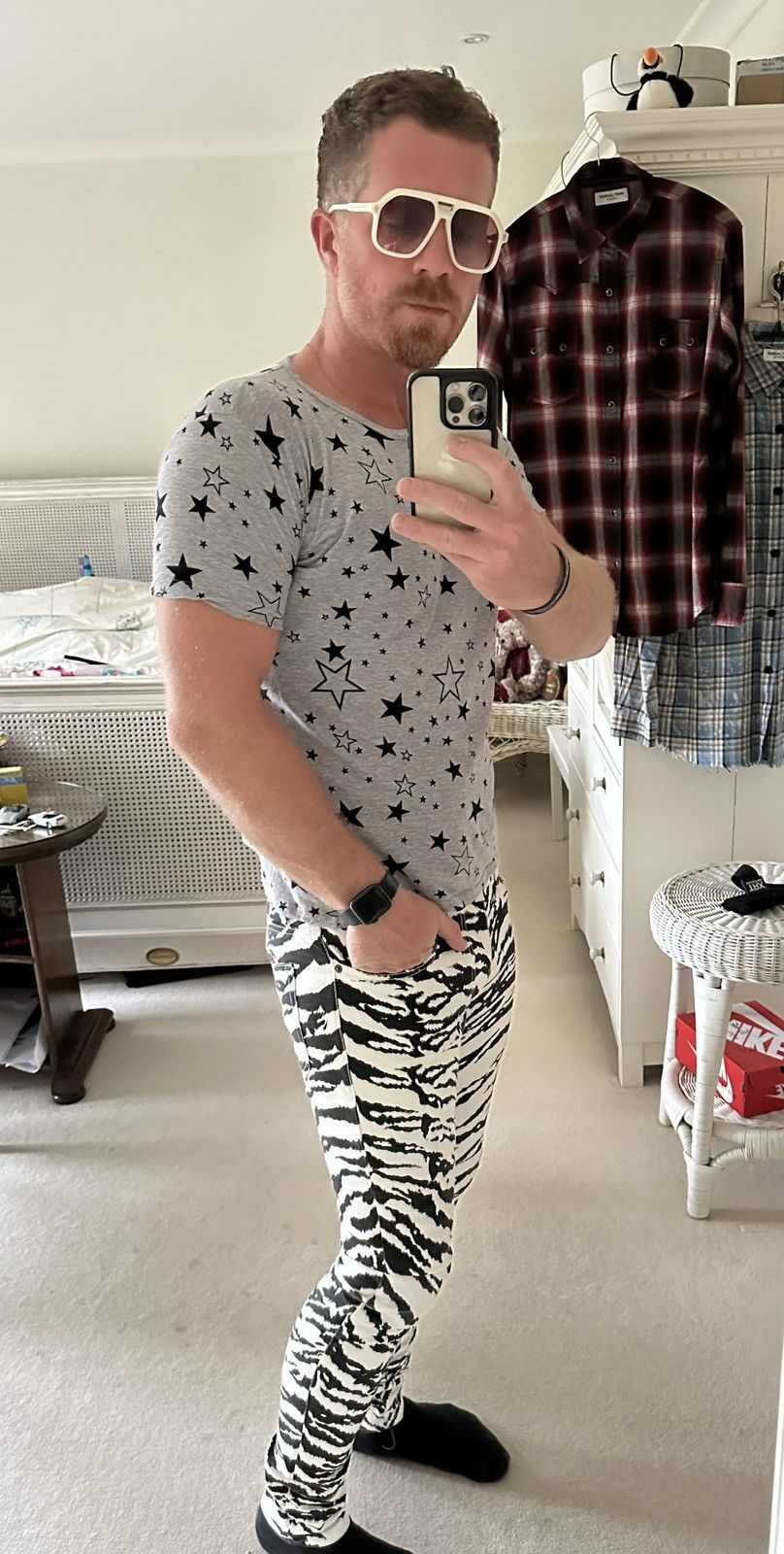 Saint Laurent Paris Grail SS14 Saint Laurent zebra denim jeans Hedi 31 D02 Size US 31 - 12 Thumbnail