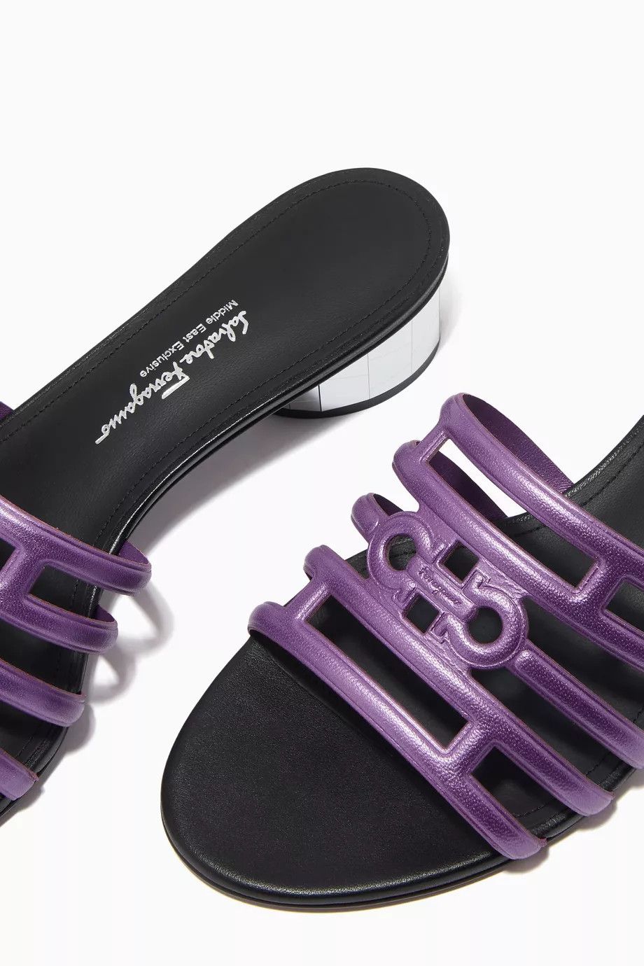 Salvatore Ferragamo o1y0426 Geometric Heel Mules in Purple Size US 9.5 / IT 39.5 - 4 Thumbnail