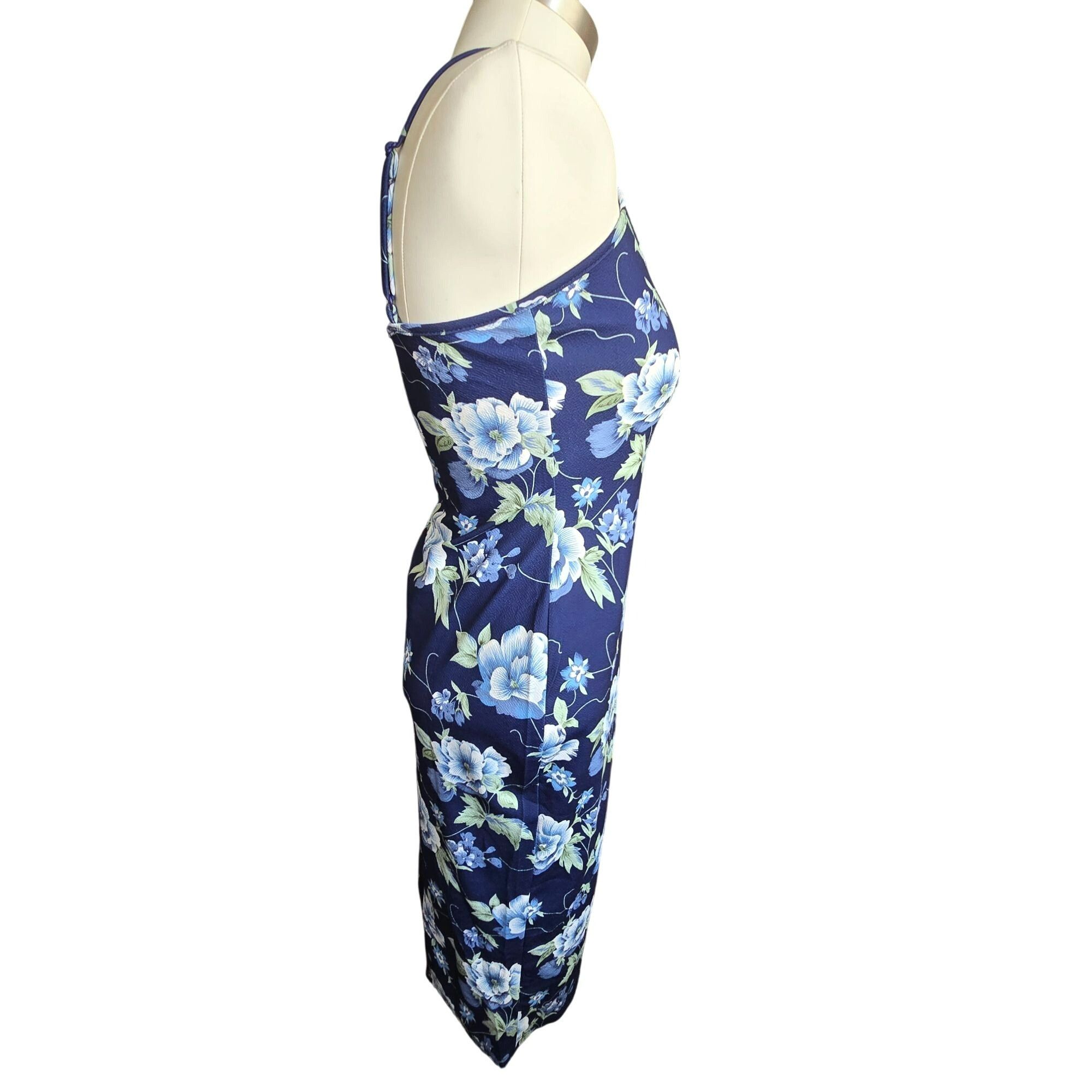 Shein Navy Blue Floral Bodycon Midi Dress With Spaghetti Straps Si Size L / US 10 / IT 46 - 6 Thumbnail