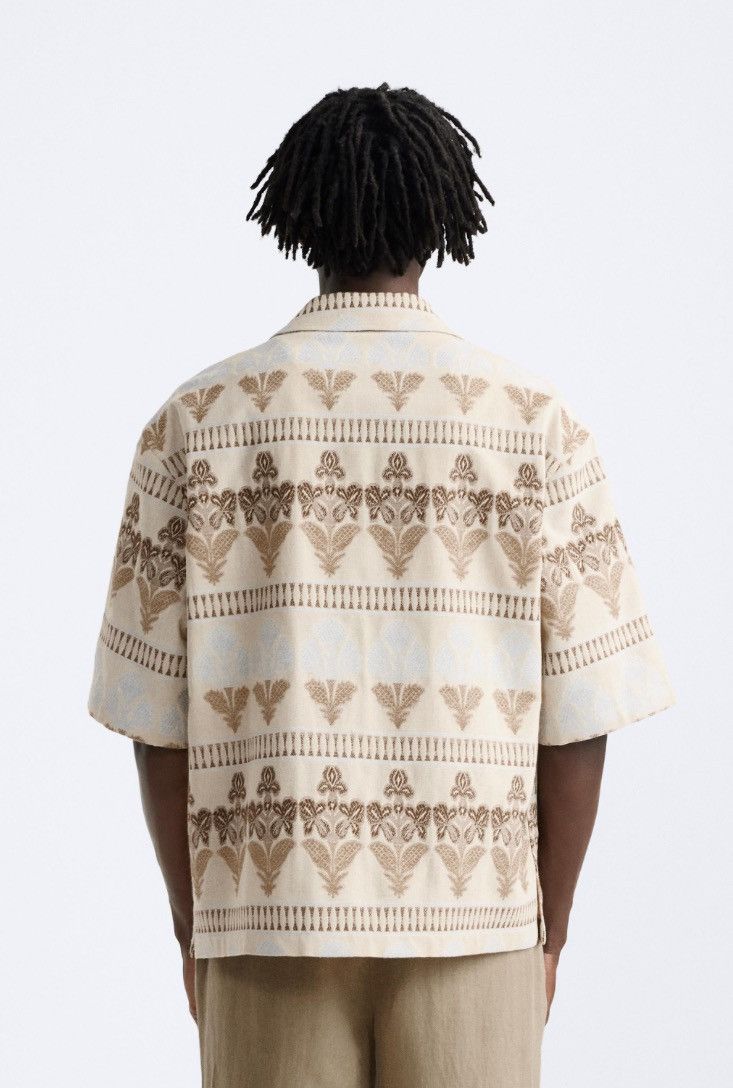 Zara 🔥 Zara Geometric Jacquard Shirt Ecru Beige Hawaiian Art Size US M / EU 48-50 / 2 - 2 Thumbnail