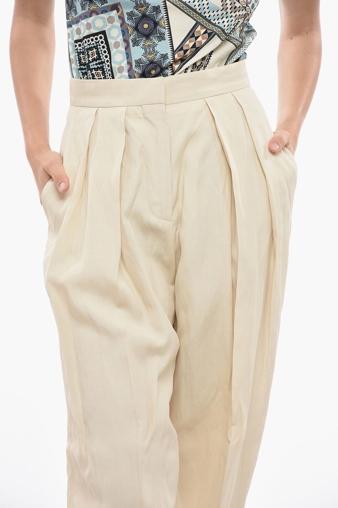 Stella McCartney og1mm0824 Double-Pleated Flax Blend Palazzo Pant in Ivory Size 27" / US 4 / IT 40 - 3 Thumbnail
