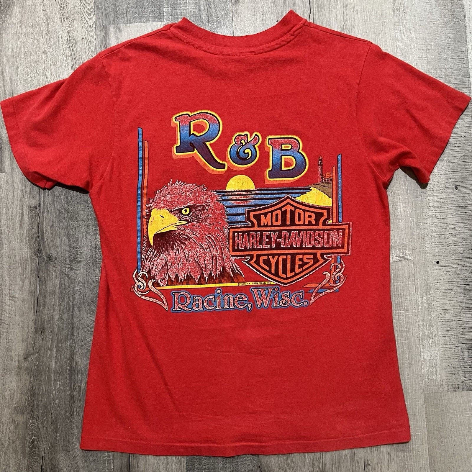 Hanes VTG Harley Davidson 1989 Red Racine Eagle 80s Biker Shirt M Size US M / EU 48-50 / 2 - 2 Thumbnail