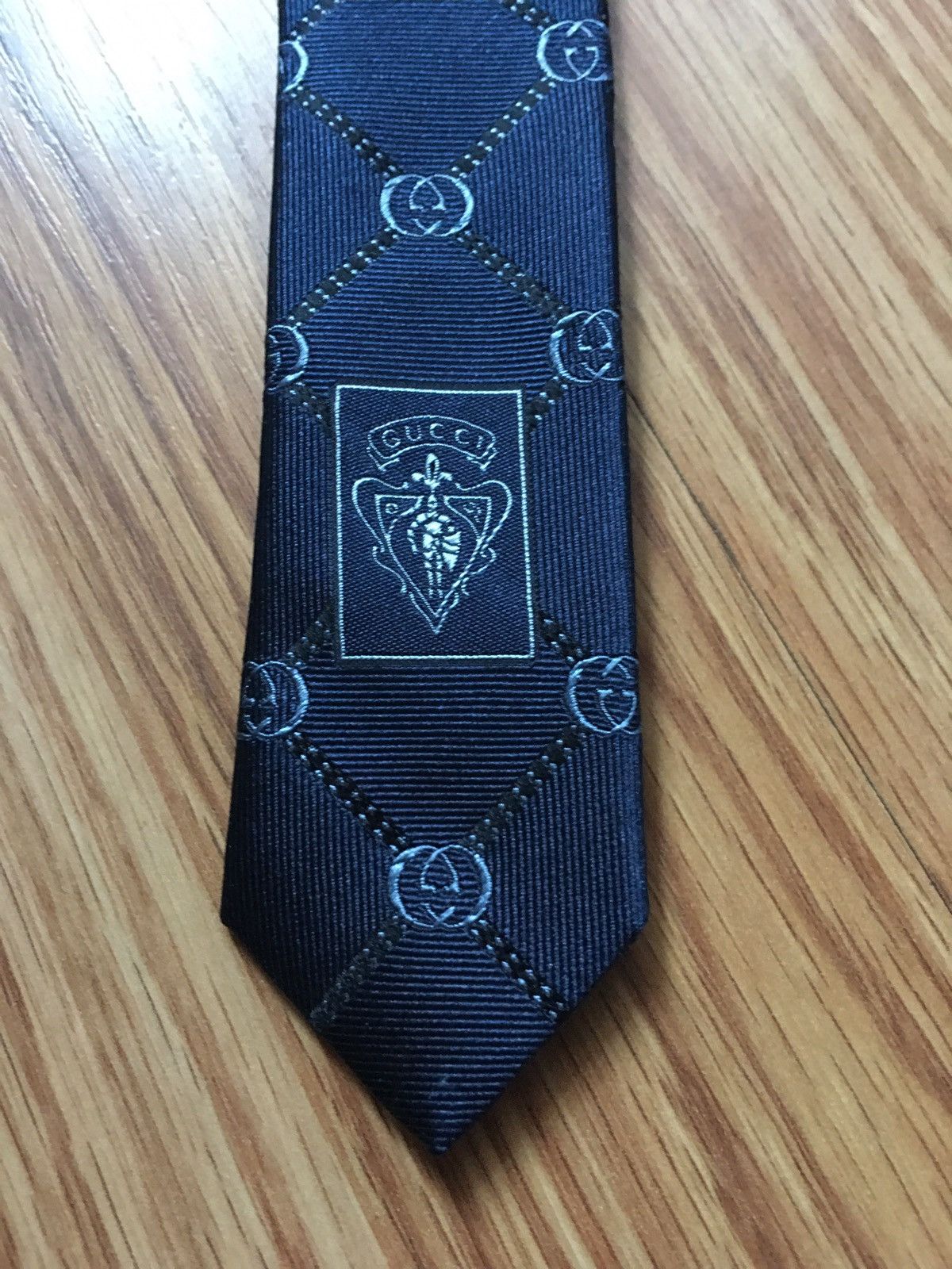 Gucci GUCCI New Mens Tie Dark Blue Monogrammed Logo GG Silk Size ONE SIZE - 6 Thumbnail