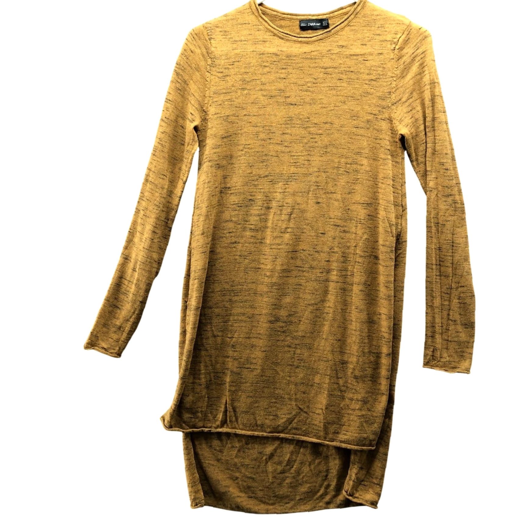 Zara Zara Knit Tunic Top Womens S Mustard Yellow Heather High Low Hem Crew Neck Lightweight Cotton Blend Knit Shirt Casual Size S / US 4 / IT 40 - 2 Thumbnail