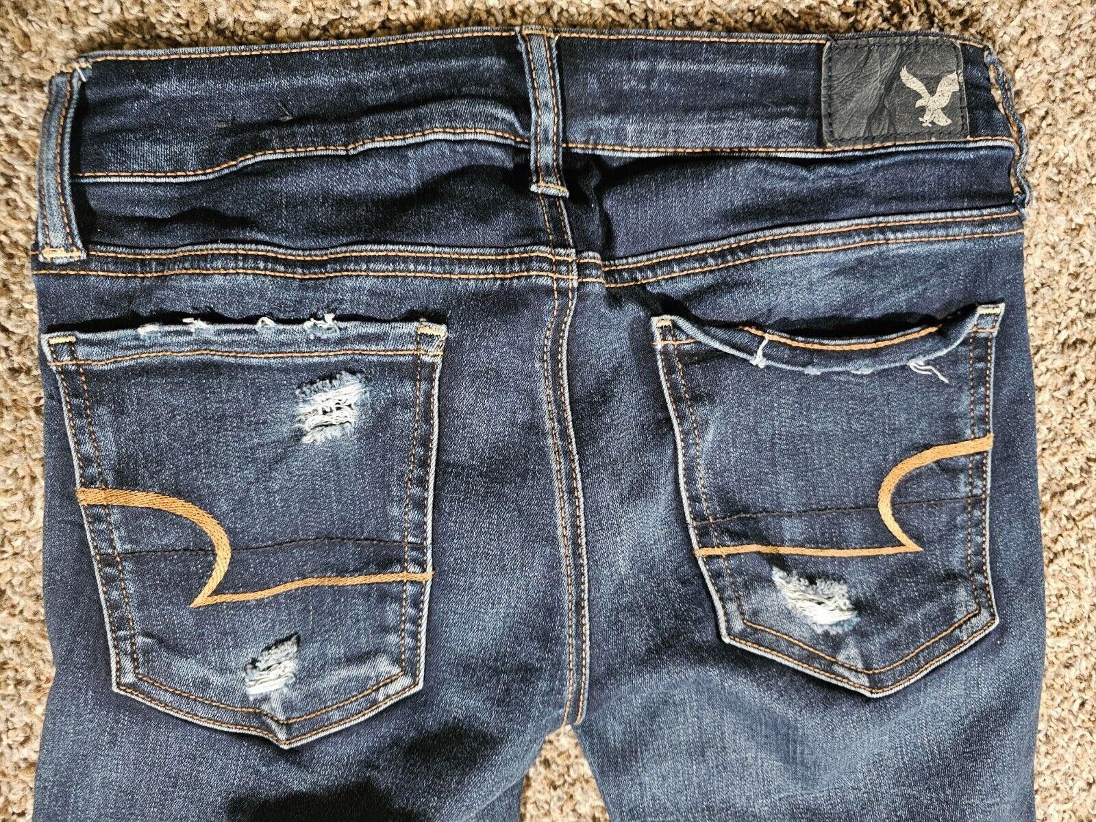 Designer American Eagle Stretch Women Sz 2 Super Low Jegging Distress Size 26" / US 2 / IT 38 - 9 Thumbnail