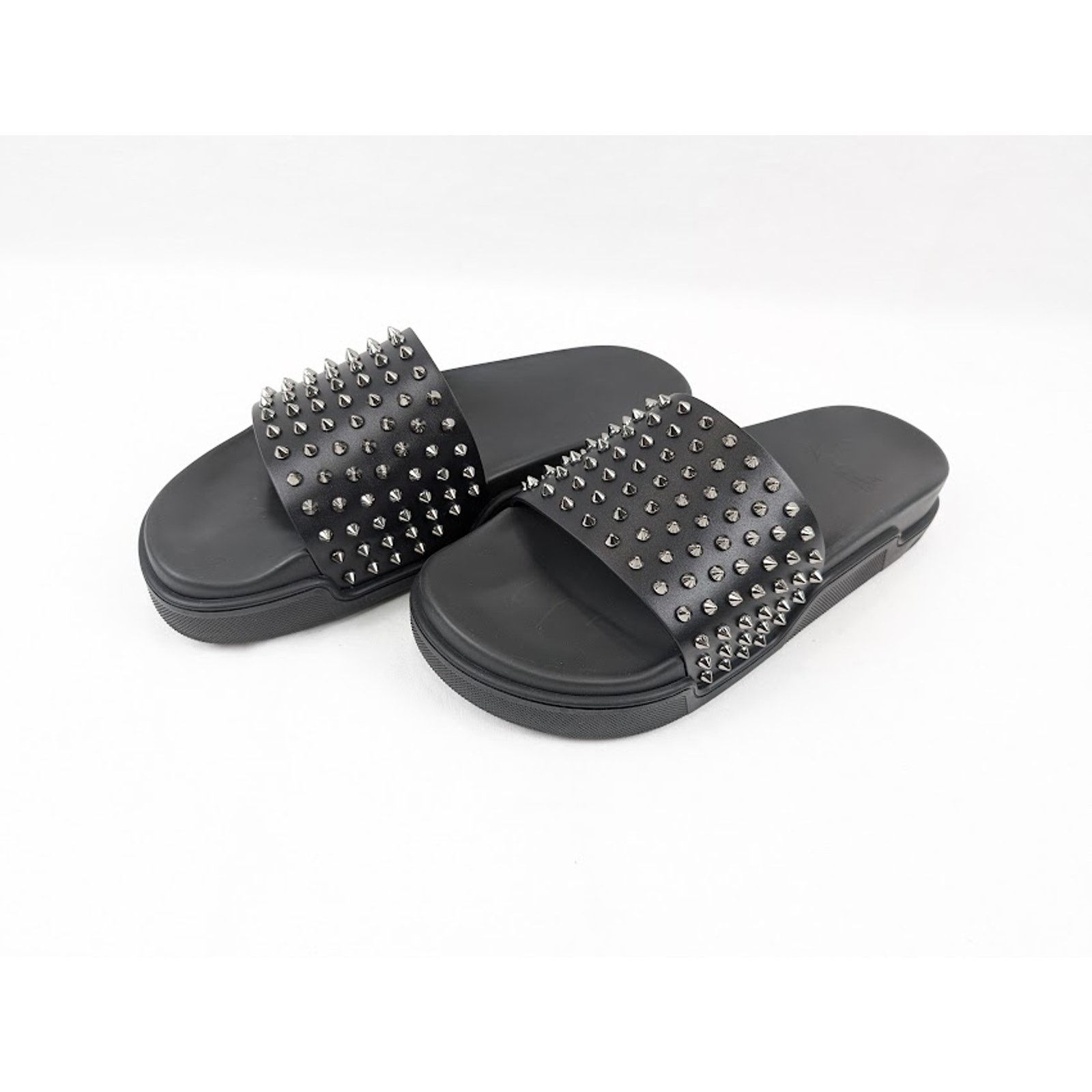 Christian Louboutin o1rshd1 Pool Fun Flat Calf Slippers in Black/Gun Size US 12.5 / EU 45-46 - 17 Thumbnail