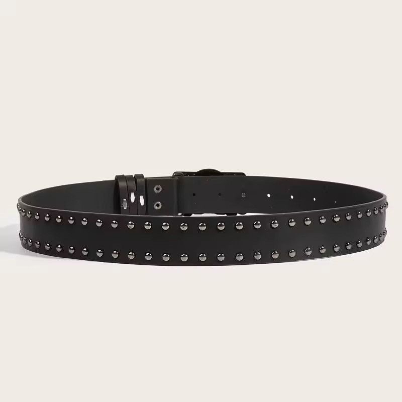 Japanese Brand Y2K Grunge Punk Rock Black Studded Belt Skaleton Buckle Size ONE SIZE - 2 Thumbnail