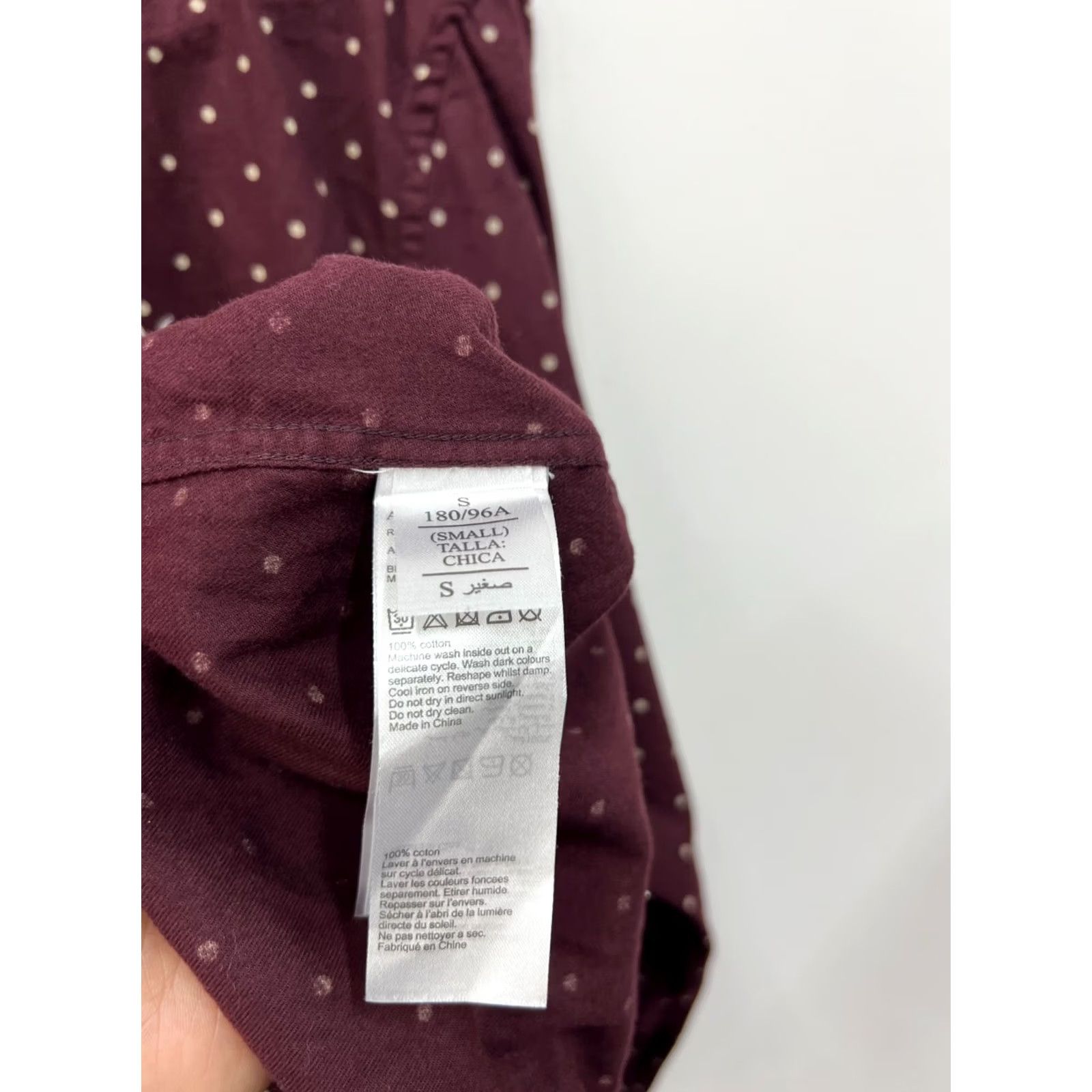 Allsaints AllSaints Polka Dot Shirt S Mens Burgundy Cotton Button-Up Long Sleeve Size US S / EU 44-46 / 1 - 3 Thumbnail