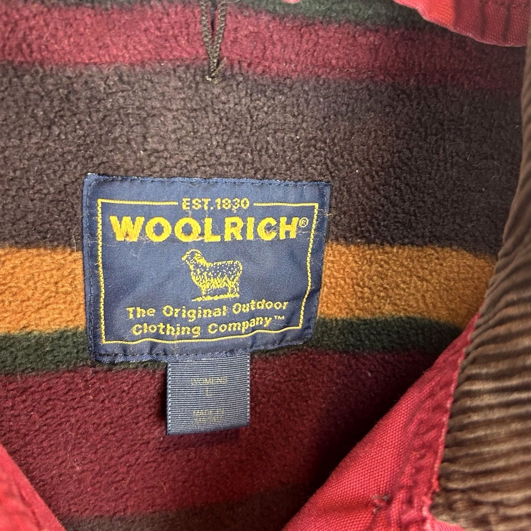 Vintage Woolrich Coat Women Medium Red Corduroy Collar Blanket Stripe Fleece Lining Overcoat Size M / US 6-8 / IT 42-44 - 4 Thumbnail