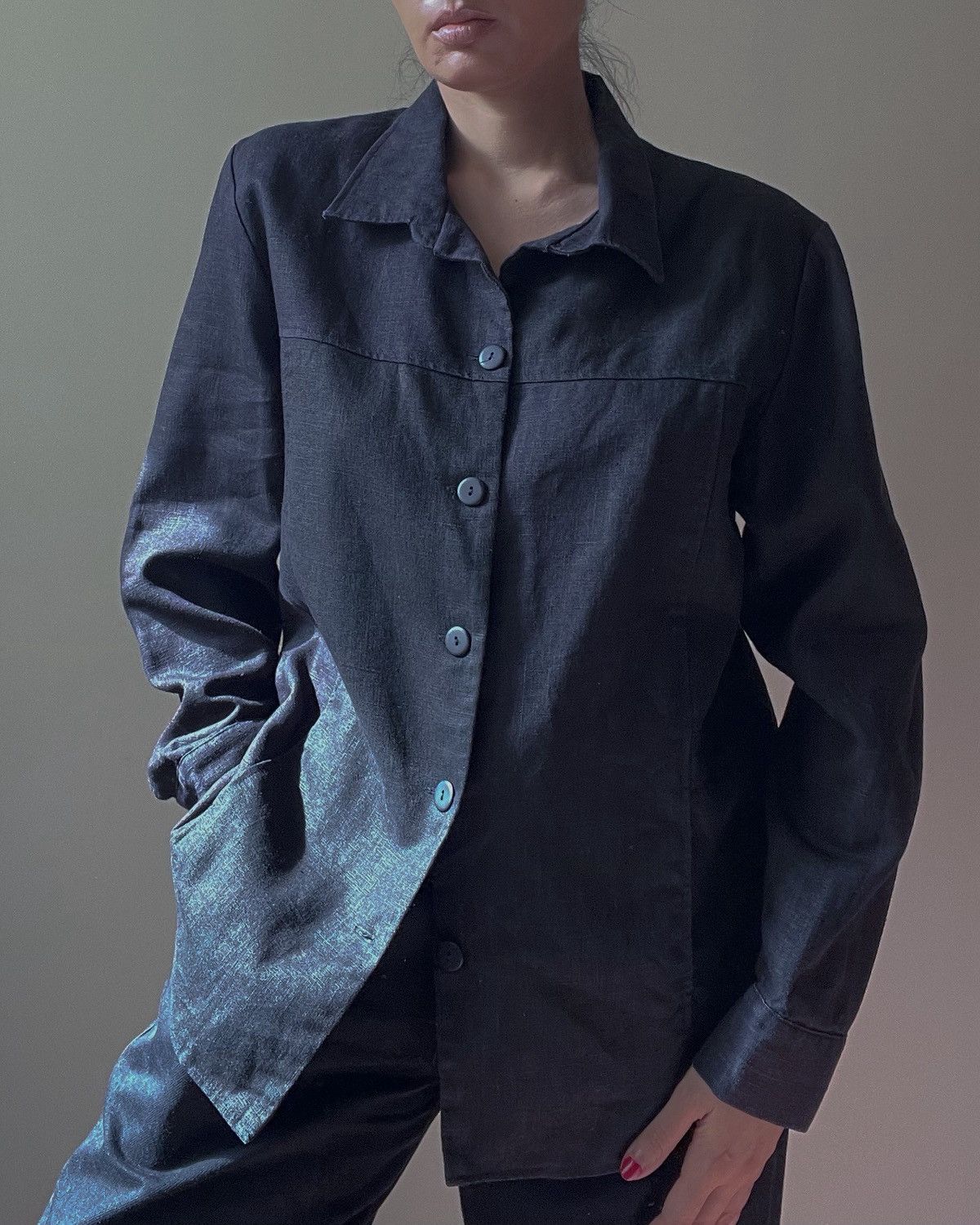 Other Vintage Black Boxy Linen Shirt Size L / US 10 / IT 46 - 1 Thumbnail