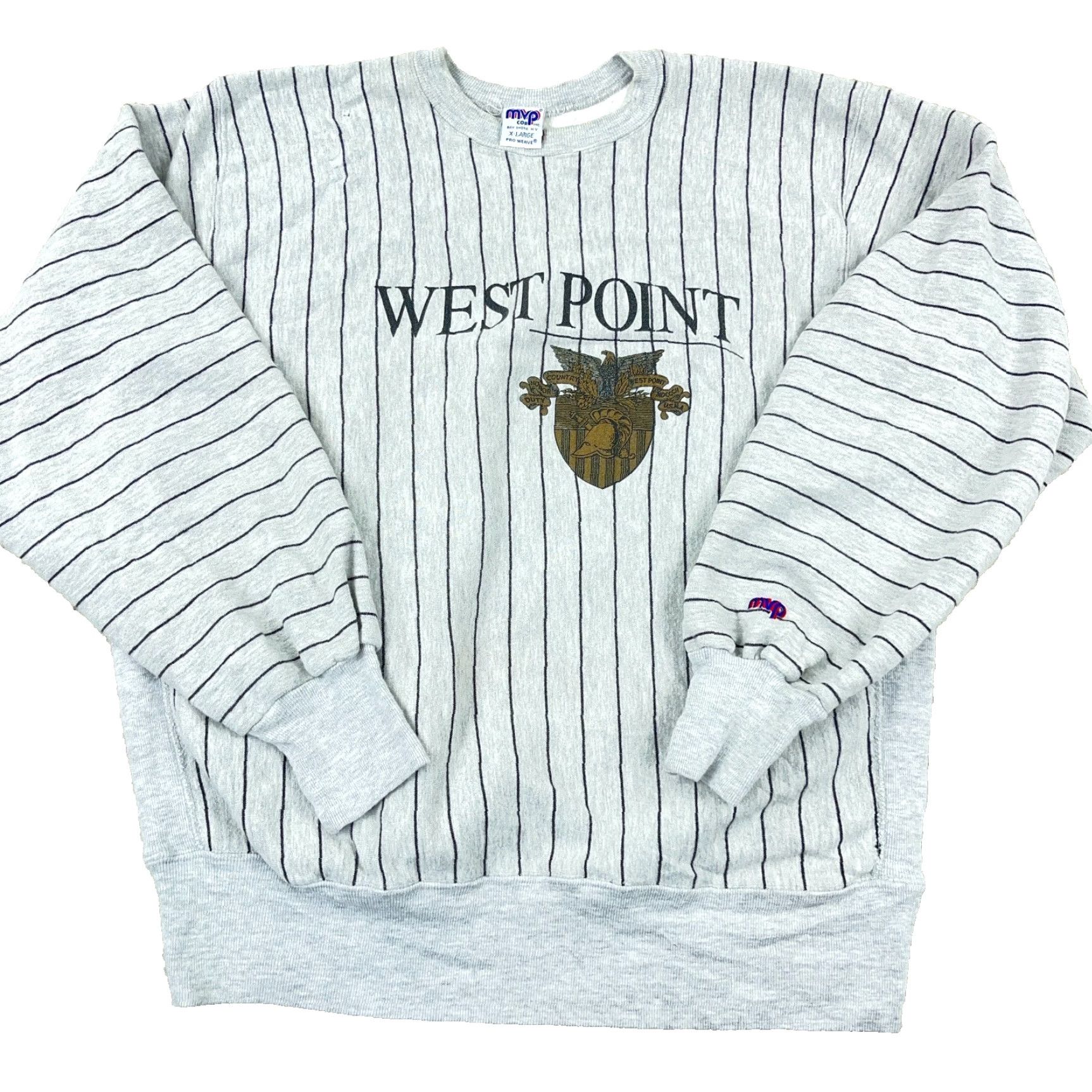 Vintage VINTAGE MVP Cor Sweatshirt Men XL Gray Striped Crewneck 80s USA Army Logo Built-in Lettering Size US XL / EU 56 / 4 - 2 Thumbnail