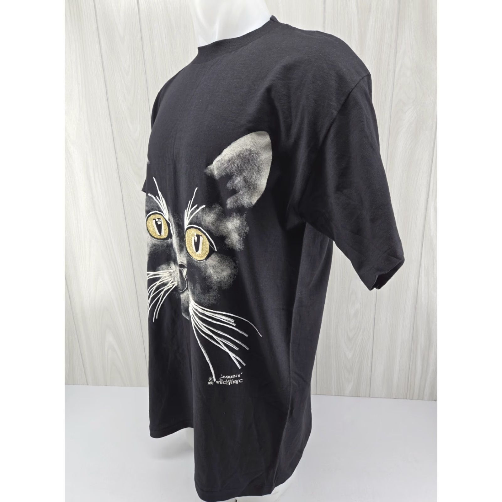 Vintage VINTAGE Skeezix Wild Hare Cat Face Black T-Shirt 2XL Short Sleeve Mens 90s Wild Hare Cat Face Black Short Sleeve T Shirt Single Stitch Size US XXL / EU 58 / 5 - 4 Thumbnail