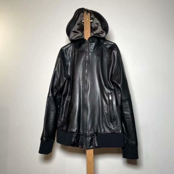 Japanese Brand 02DERIV Leather Jacket Hooded Zip. Size US L / EU 52-54 / 3 - 1 Thumbnail
