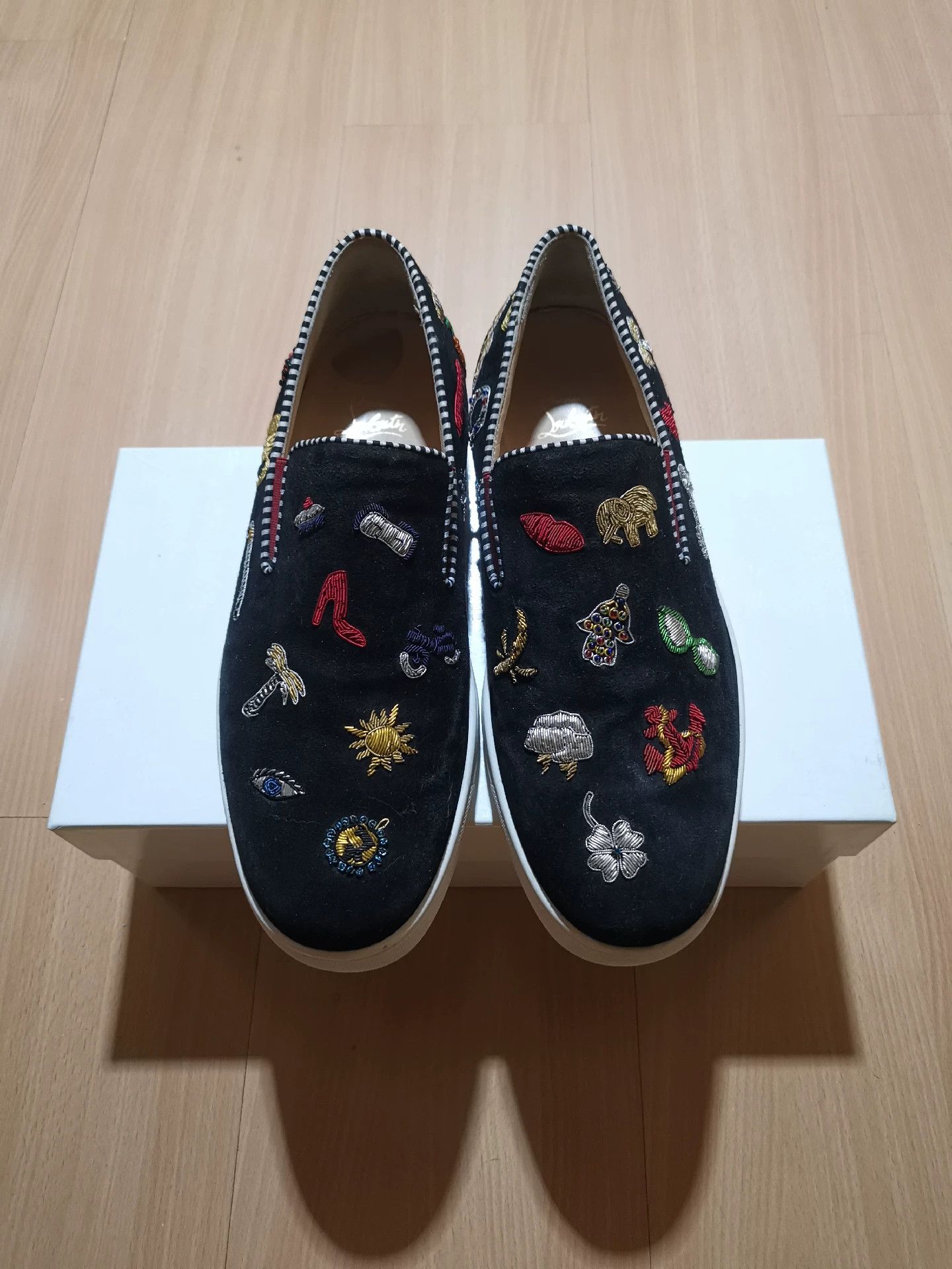 christian louboutin men's slip-on shoes with embroidery