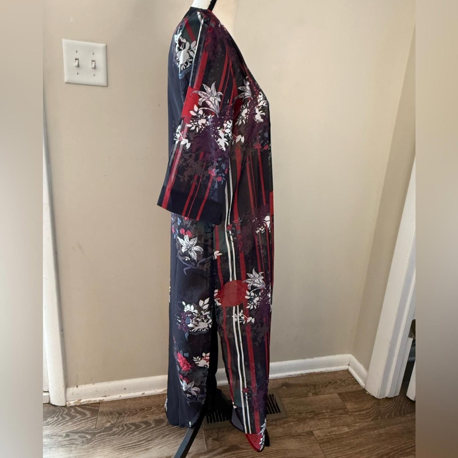Other Colleen Lopez floral striped kimono cover up black red SZ XS Size ONE SIZE - 2 Thumbnail