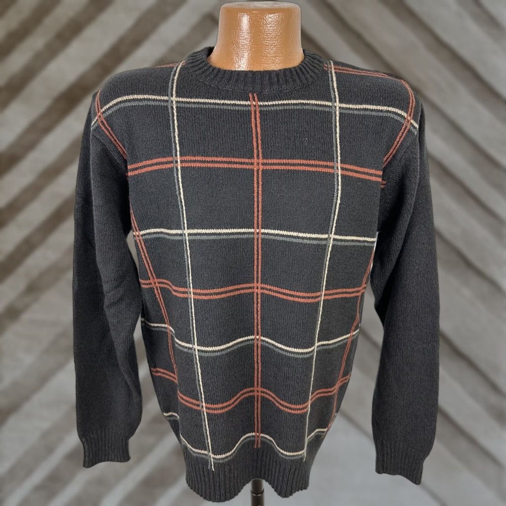 Haggar VINTAGE Haggar Checkered Sweater Mens Large Tight Fit Earth Tone Dark Brown Windowpane Check Size US L / EU 52-54 / 3 - 1 Thumbnail