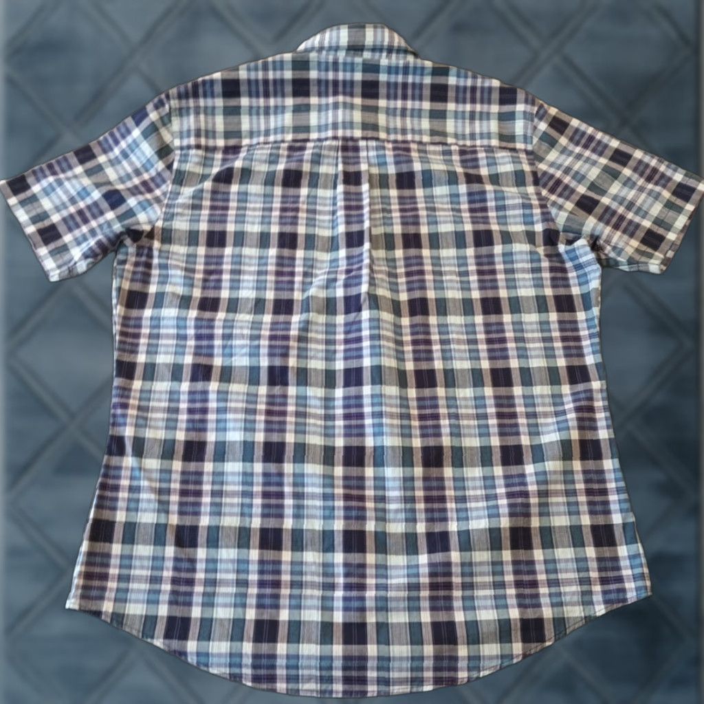 Van Heusen Van Heusen Shirt Mens Large Purple Plaid Short Sleeve Button-Down Collar Classic Casual Regular Cotton Blend Size US L / EU 52-54 / 3 - 1 Thumbnail