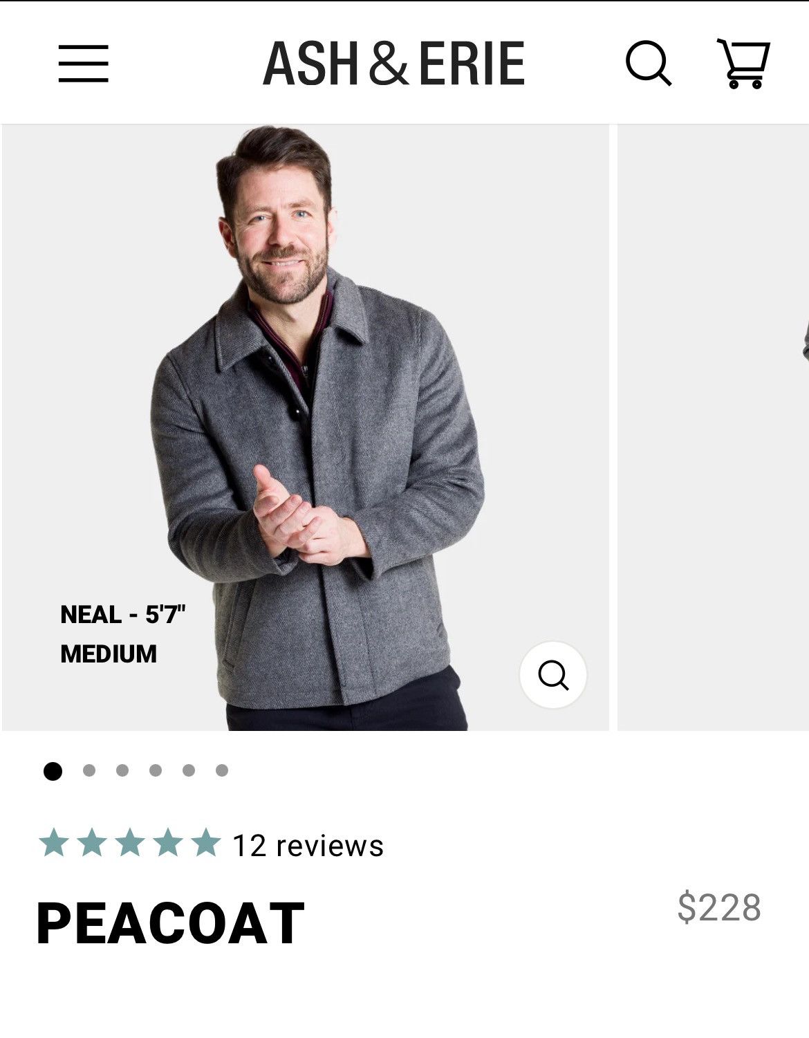 image of Made In USA Ash & Erie Peacoat in Grey, Men's (Size Small)