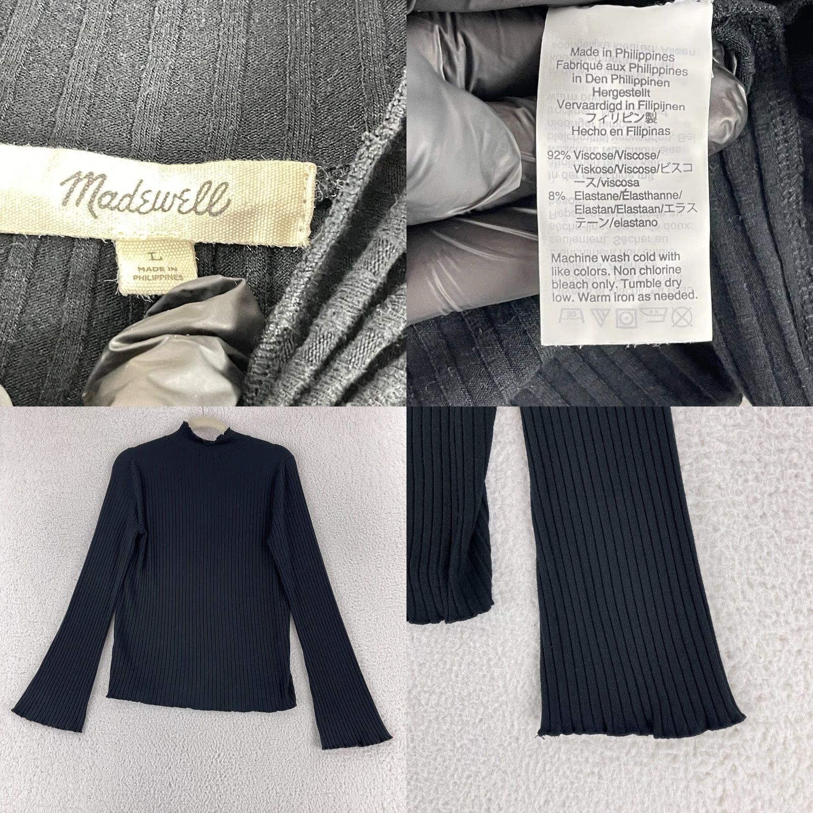 Madewell Madewell Shirt Womens Large Solid Black Ribbed Mock Neck Long Sleeve Knit Casual Size L / US 10 / IT 46 - 8 Thumbnail