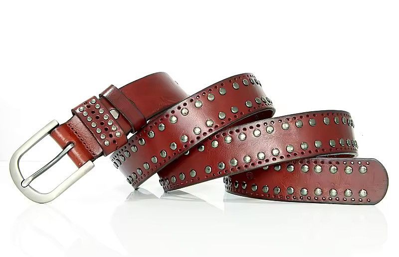 Leather Punk Cowskin Leather Belts Rivet Size ONE SIZE - 2 Thumbnail