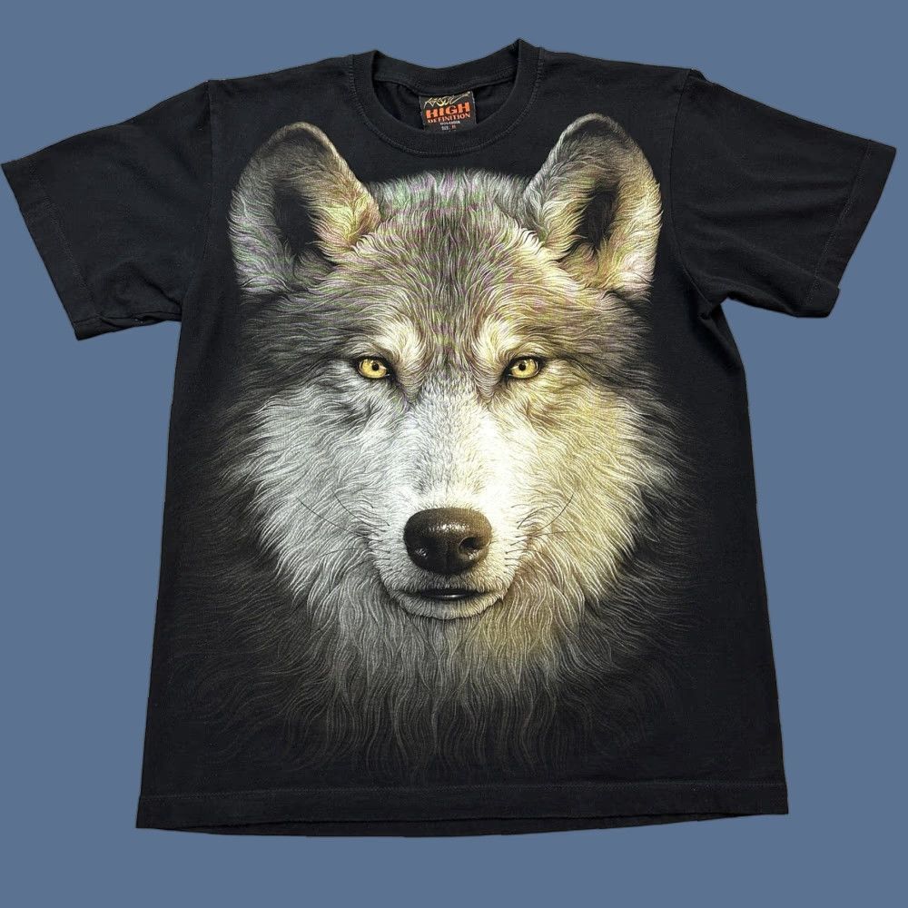Vintage Rock Chang Shirt Mens Medium Black High Definition All Over Wolf Print T-Shirt Short Sleeve Crew Neck Graphic Print 90s Animals Nature Outdoor Mens Size US M / EU 48-50 / 2 - 1 Thumbnail