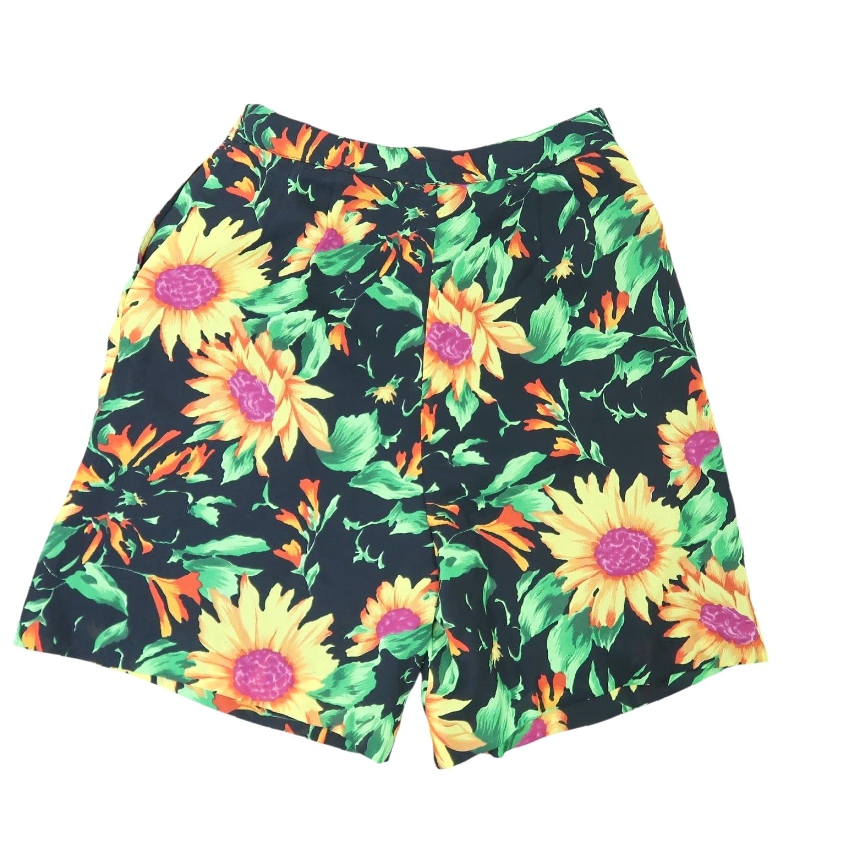 Sunflower VINTAGE 90s Black and Yellow Sunflower Floral High Rise Bermuda Shorts S Women BMI? Size 28" / US 6 / IT 42 - 3 Thumbnail