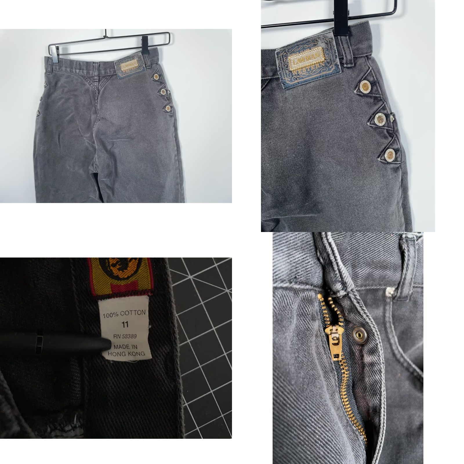 Vintage VINTAGE Lawman Jeans Women's 11 (28 x 33) Black Denim High Waisted Zip Fly 5-Pocket Cowboy Retro Womens Size 28" / US 6 / IT 42 - 9 Thumbnail