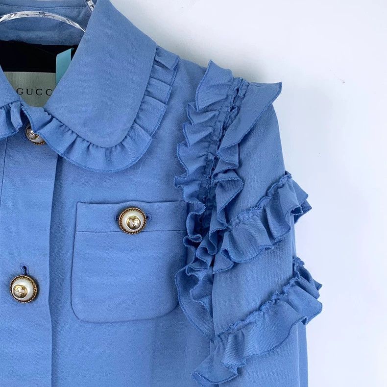Gucci Gucci Blue lace sequin mulberry silk doll collar single-br Size S / US 4 / IT 40 - 3 Thumbnail