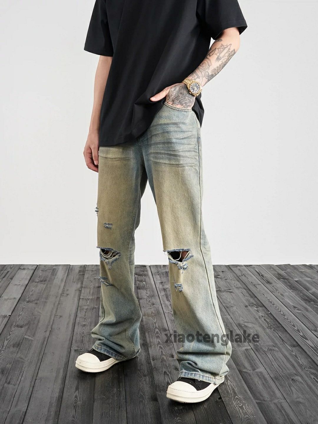 Jean × Vintage washed faded cleanfit yuppie bootcut damaged jeans Size US 34 / EU 50 - 1 Thumbnail