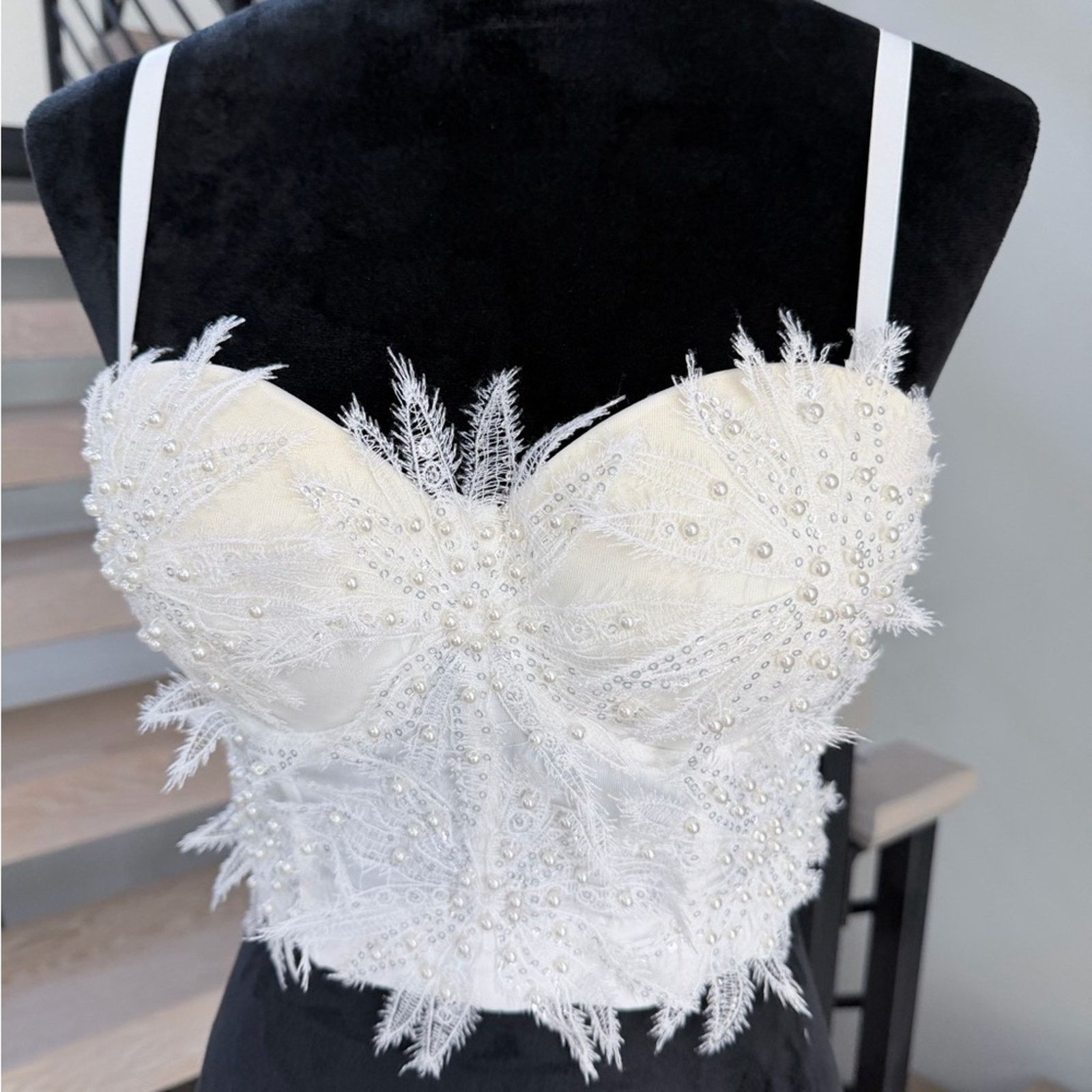 Other New Y2K Elegant White Pearl-Embellished Women's Corset S Size S / US 4 / IT 40 - 6 Thumbnail