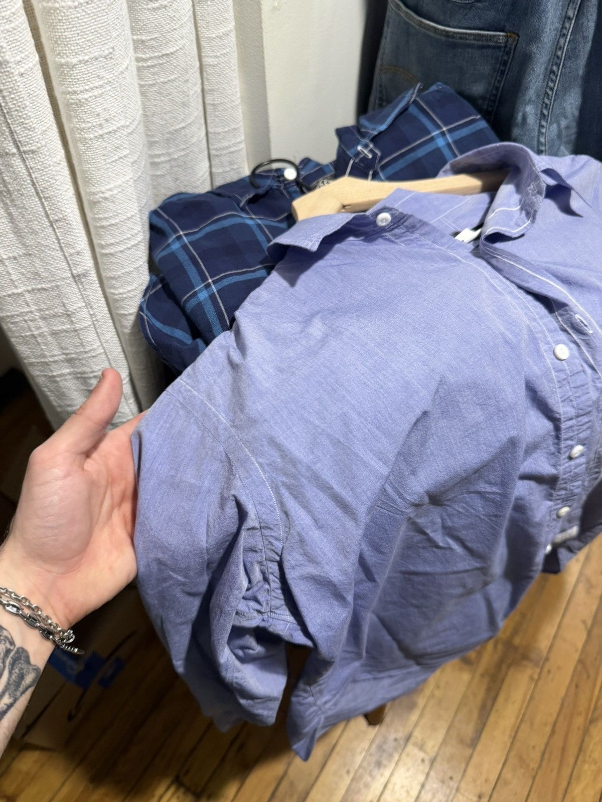 Post Overalls Post O’Alls Japanese lilac Cotton button up shirt Size US L / EU 52-54 / 3 - 8 Thumbnail