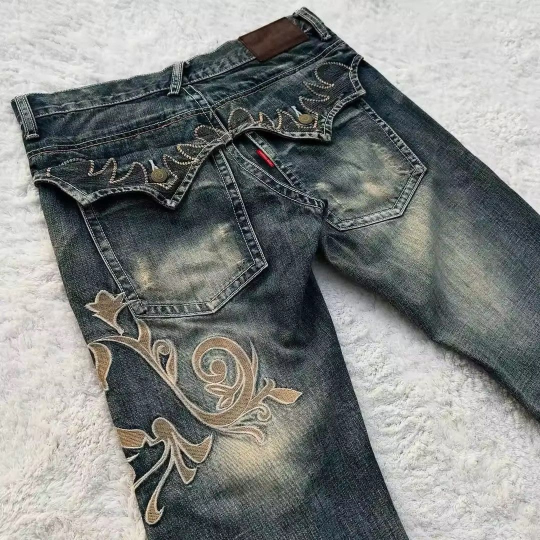 Japanese Brand × Vintage Women Embroidery Pattern Blue Washed Jean Size 31" - 3 Thumbnail